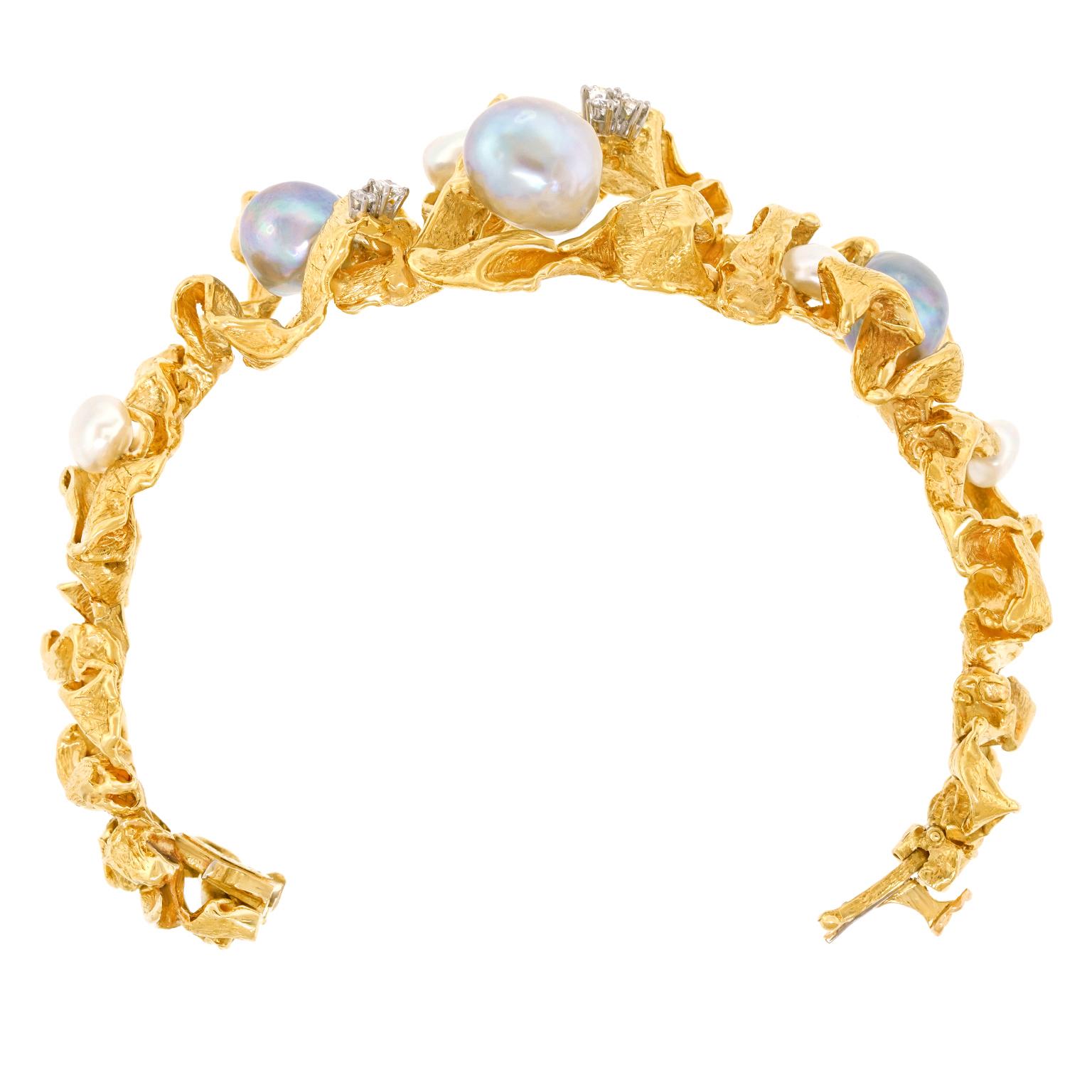 Spectacular Gilbert Albert Pearl and Diamond Bracelet 2