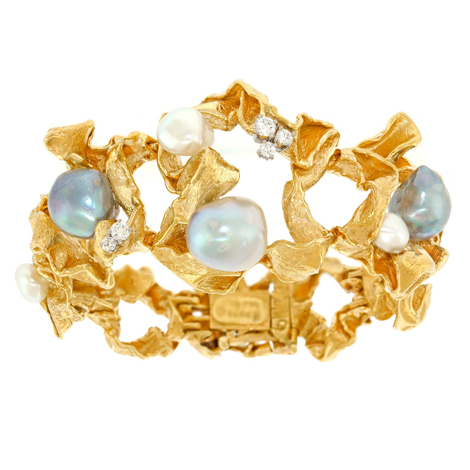 Spectacular Gilbert Albert Pearl and Diamond Bracelet 4