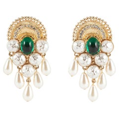 Spectacular gilt, paste and faux pearl earrings, Mosell, 1960s 