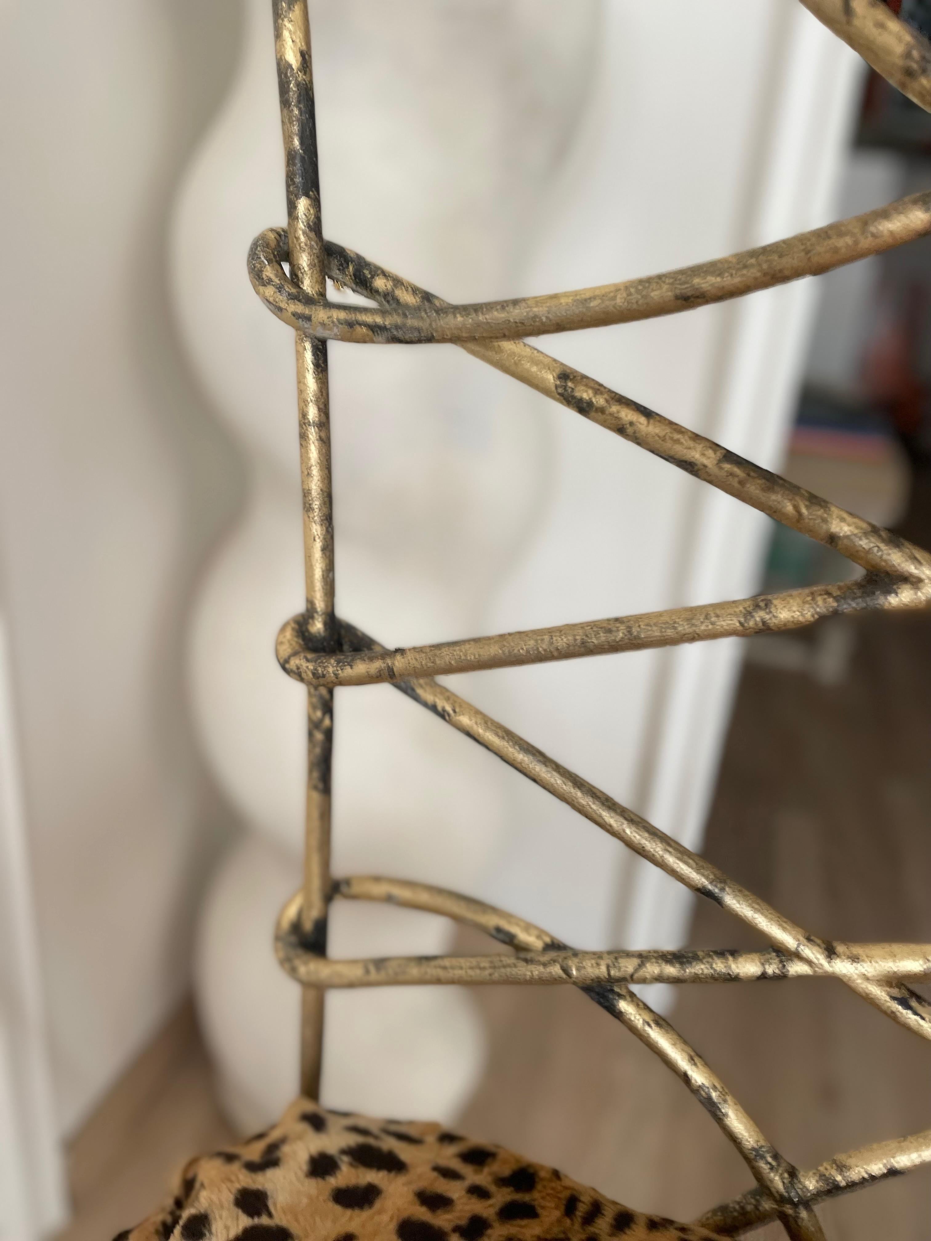 Spectacular Gilt Wrought Iron High Back Chair by René Drouet, France 1945. For Sale 3