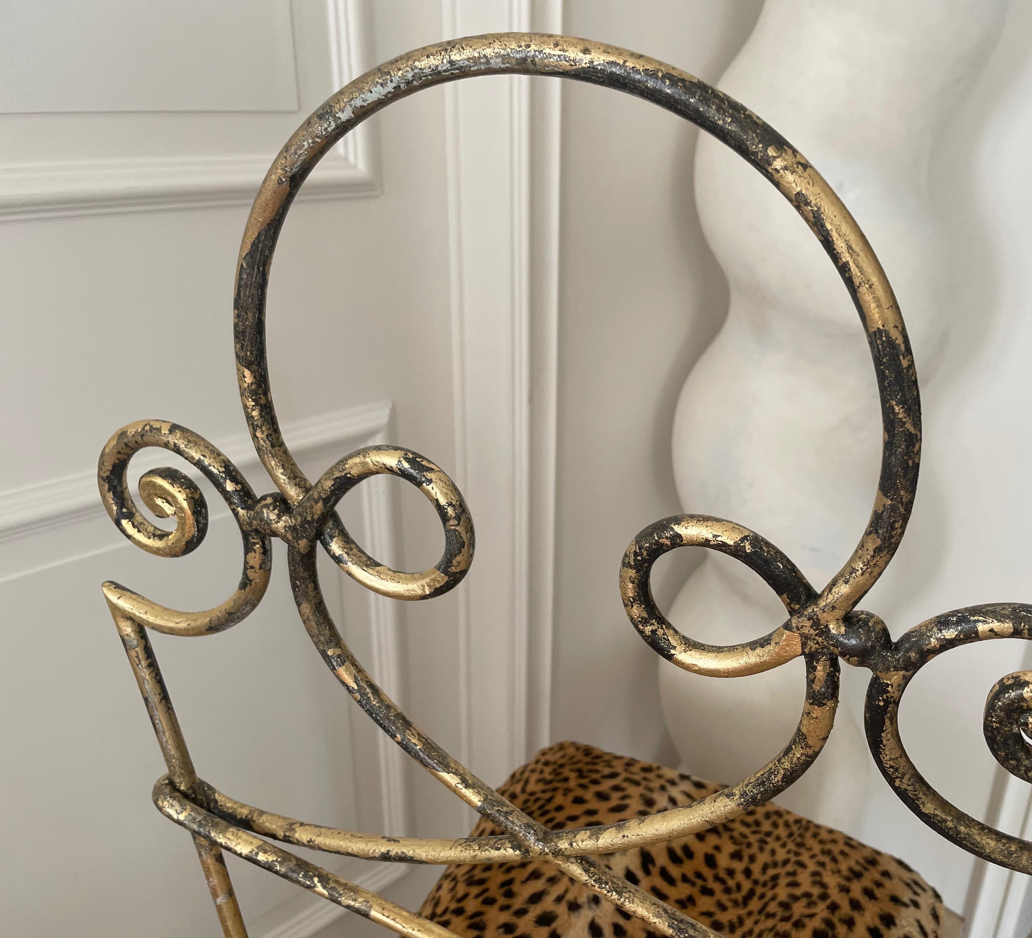 Spectacular Gilt Wrought Iron High Back Chair by René Drouet, France 1945. For Sale 4