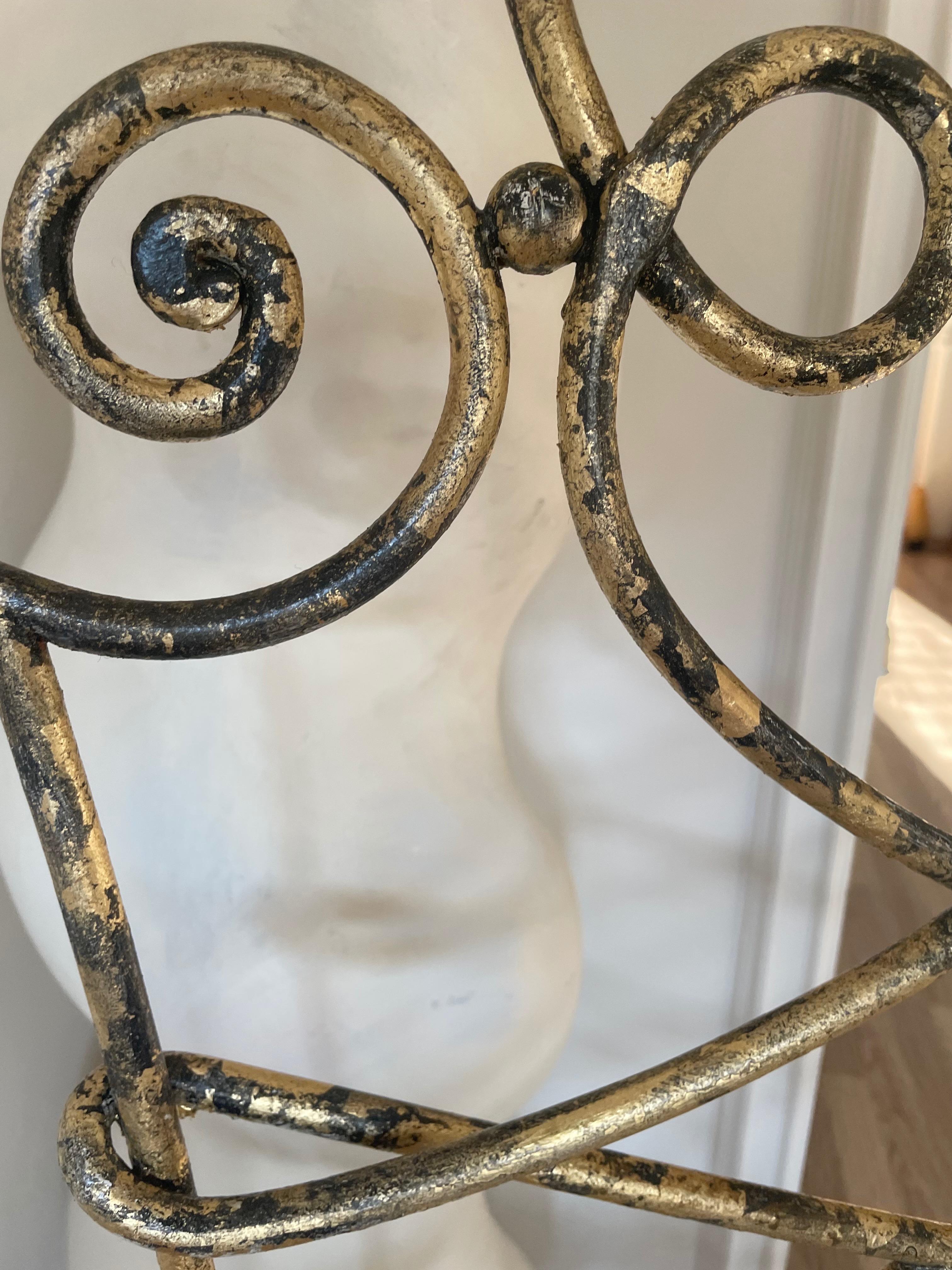 Spectacular Gilt Wrought Iron High Back Chair by René Drouet, France 1945. In Good Condition For Sale In Brussels, BE