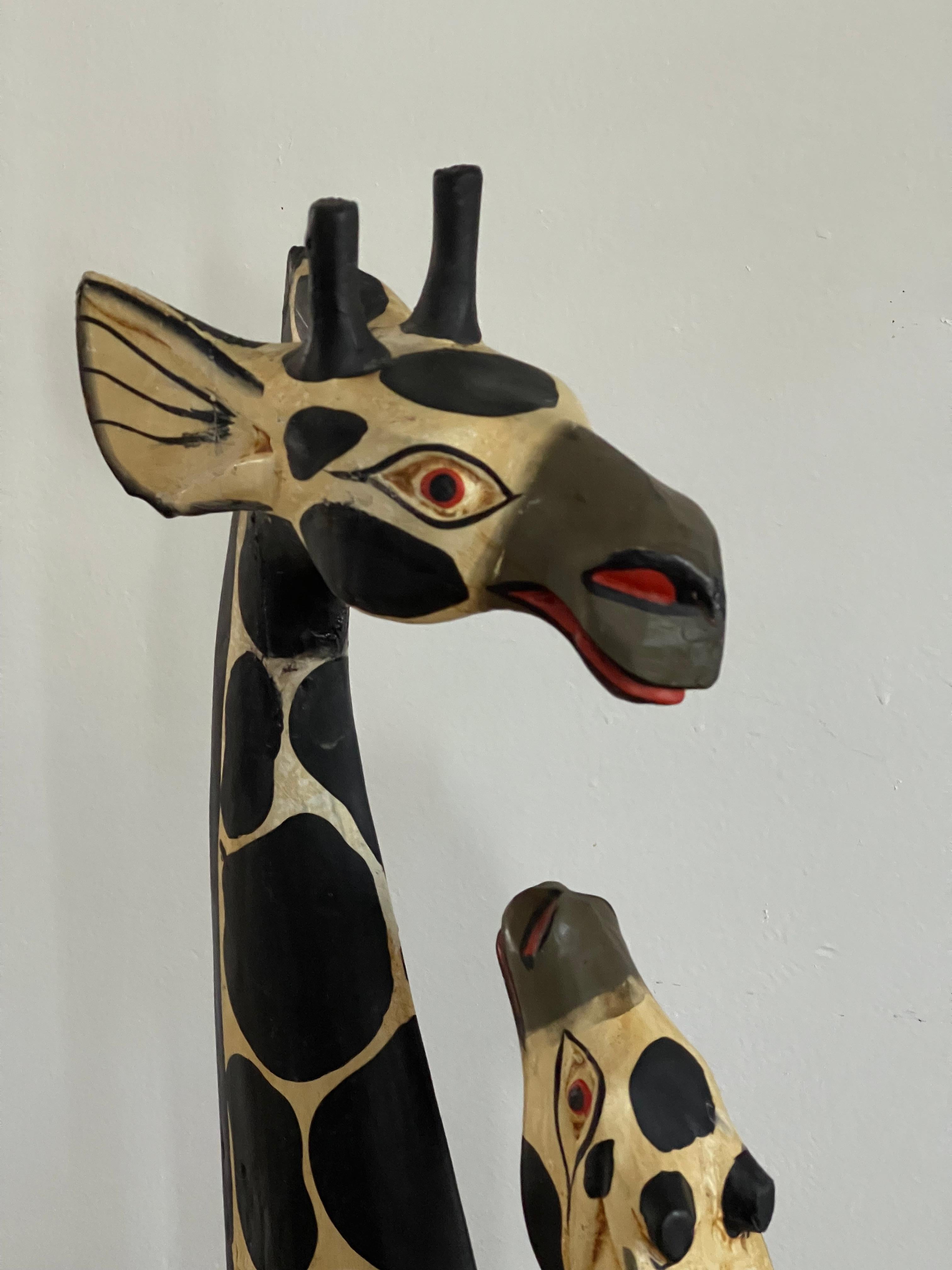 Spectacular Giraffe Couple Handcarved Wood Sculpture For Sale 3