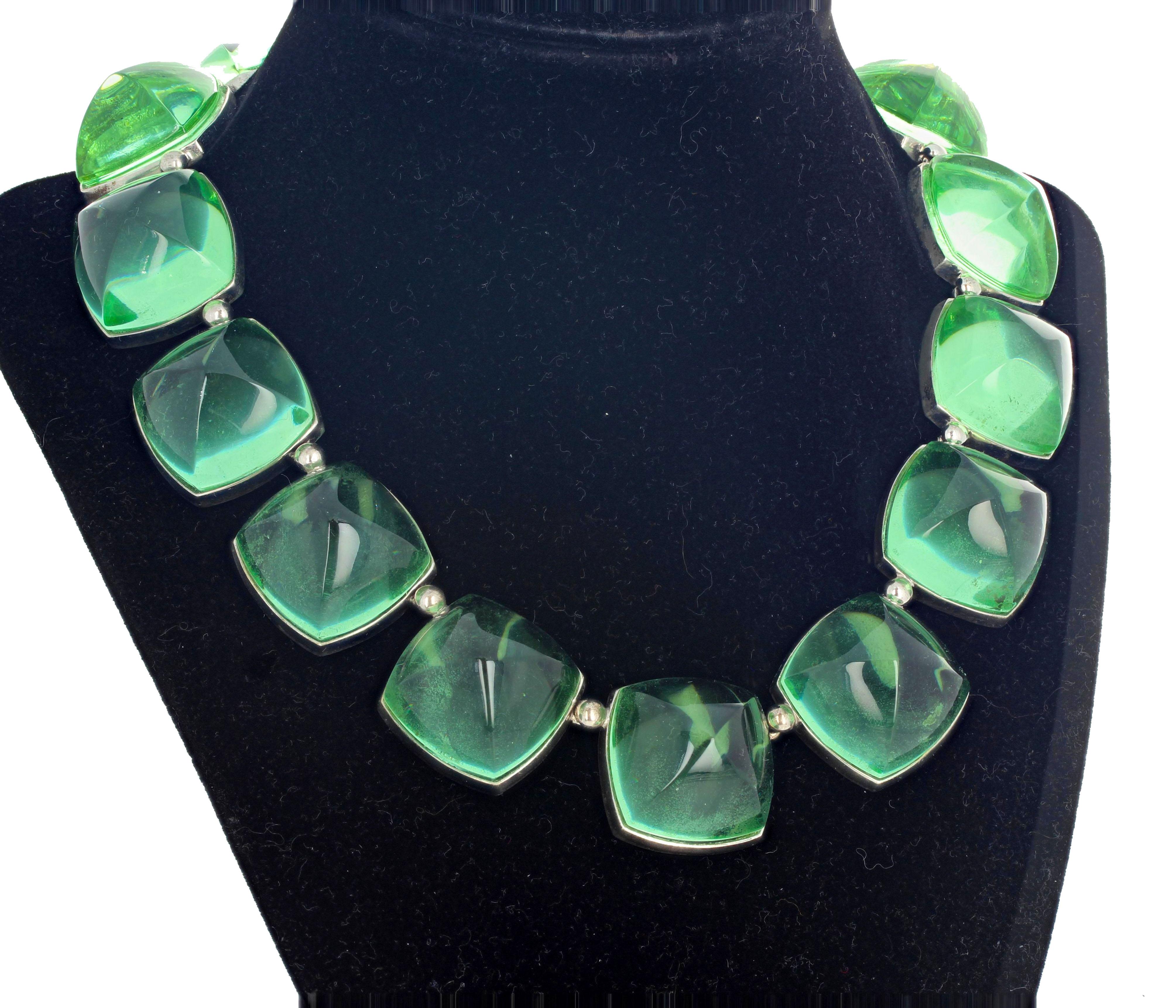 Gorgeous glittering green Baccarat necklace set in Sterling Silver - 16