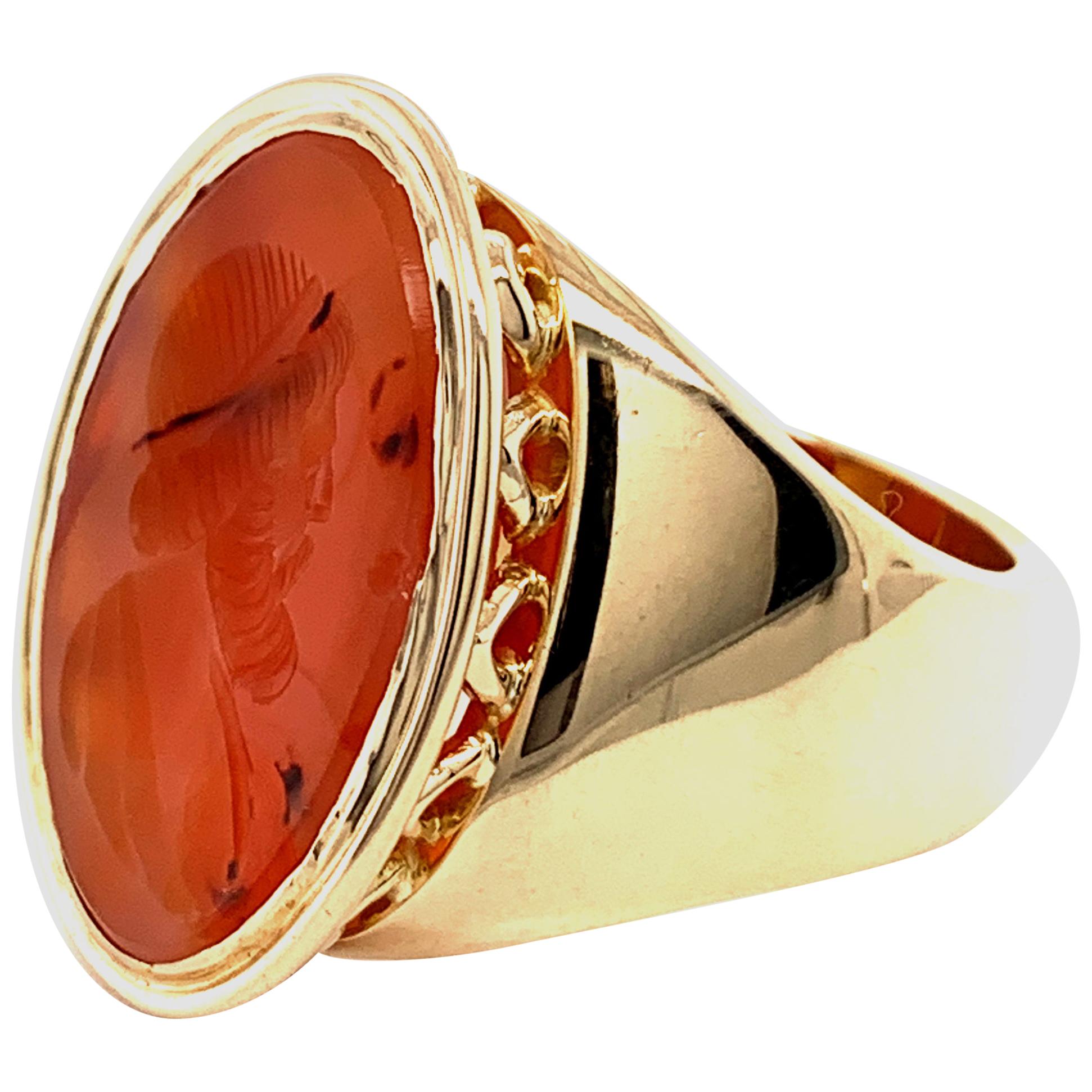 Spectacular Gold and Carnelian Crest Ring