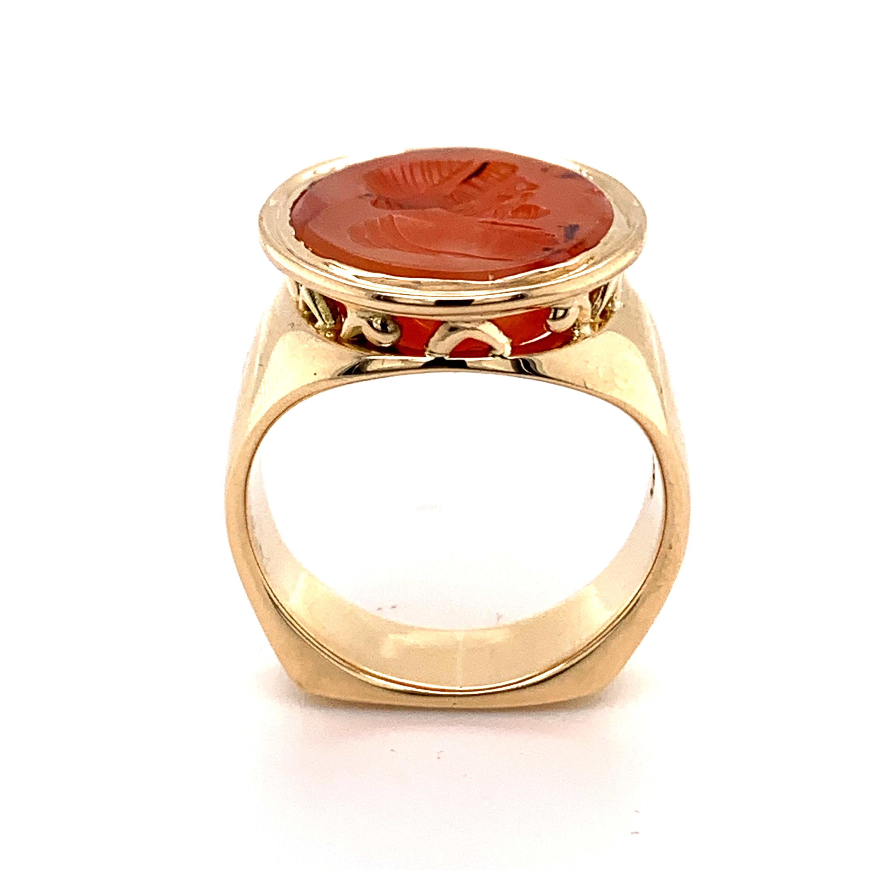 Women's or Men's Spectacular Gold and Carnelian Crest Ring