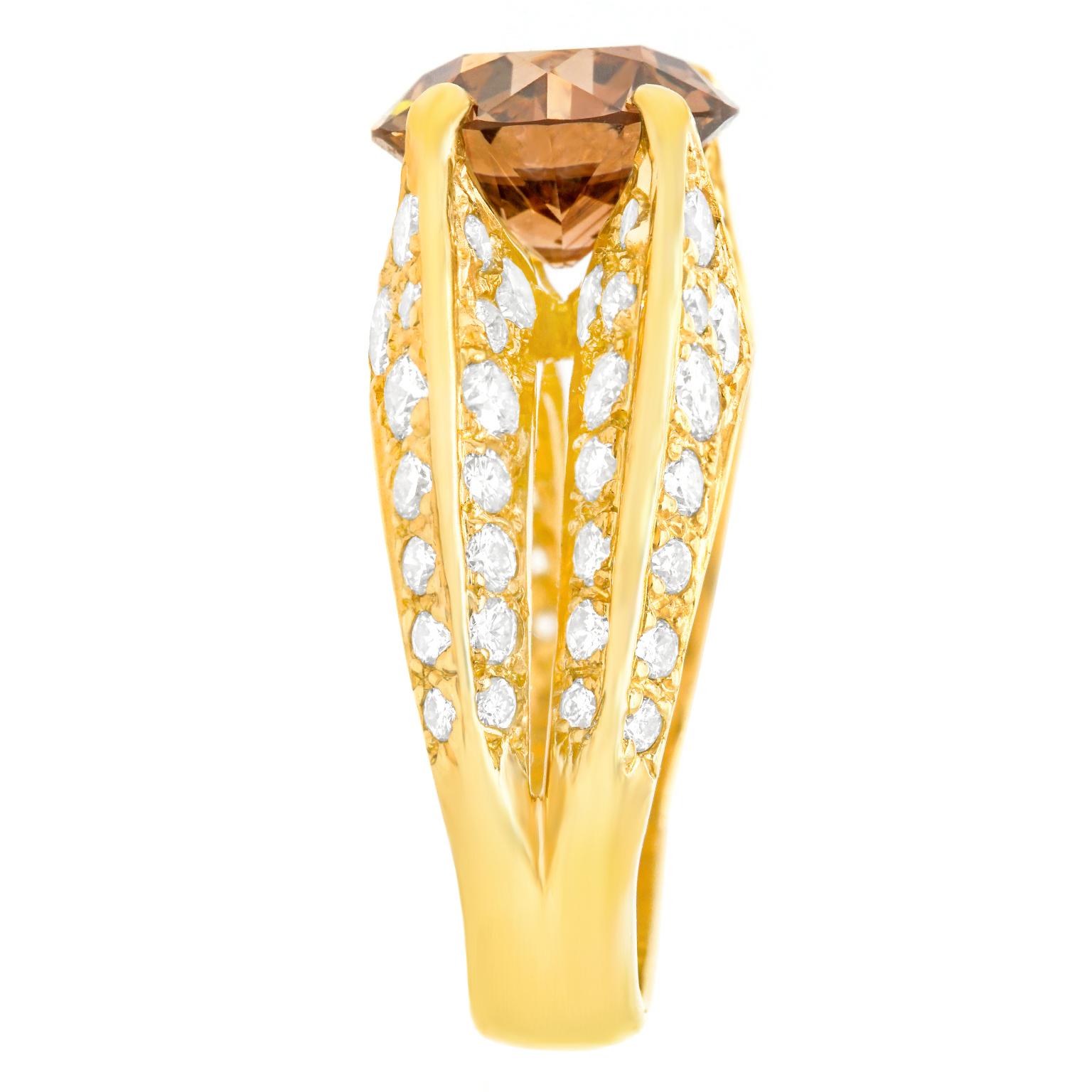 Women's or Men's Spectacular Gold Ring by Jose Hess with 4.17 Carat Fancy Diamond GIA For Sale