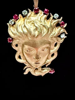 Spectacular gold, ruby and diamond Medusa pendant