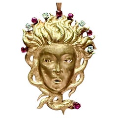 Spectacular gold, ruby and diamond Medusa pendant