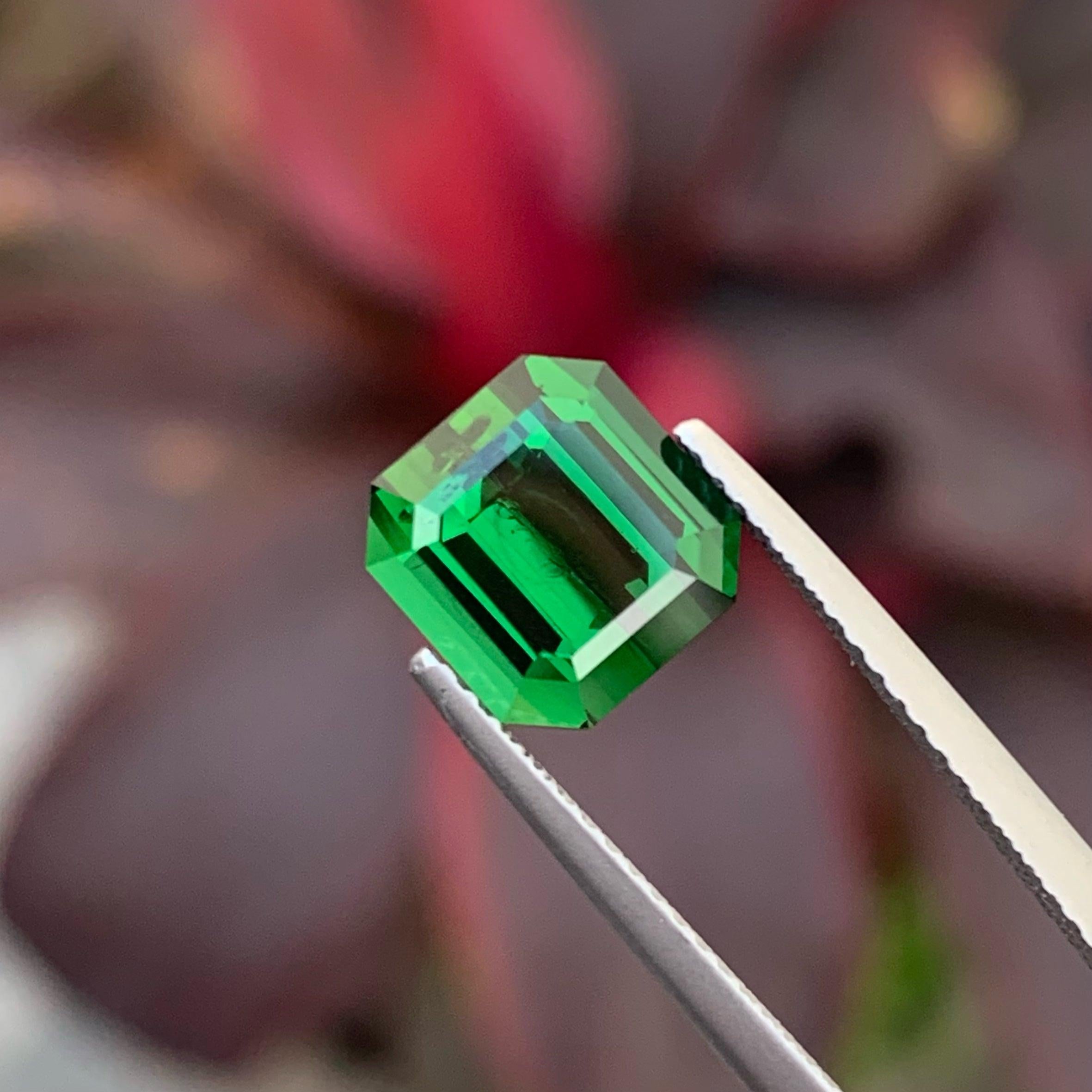 Espectacular piedra de turmalina verde hierba de 3,35 quilates Corte esmeralda en venta
