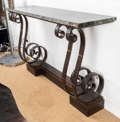 Spectacular Hammered Wrought Iron Art Deco Console Table Attributed to E. Brandt