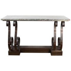 Used Spectacular Hammered Wroughtiron Art Deco Console Table, att  E. Brandt, France