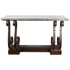 Vintage Spectacular Hammered Wrought Iron Art Deco Console Table Attributed to E. Brandt