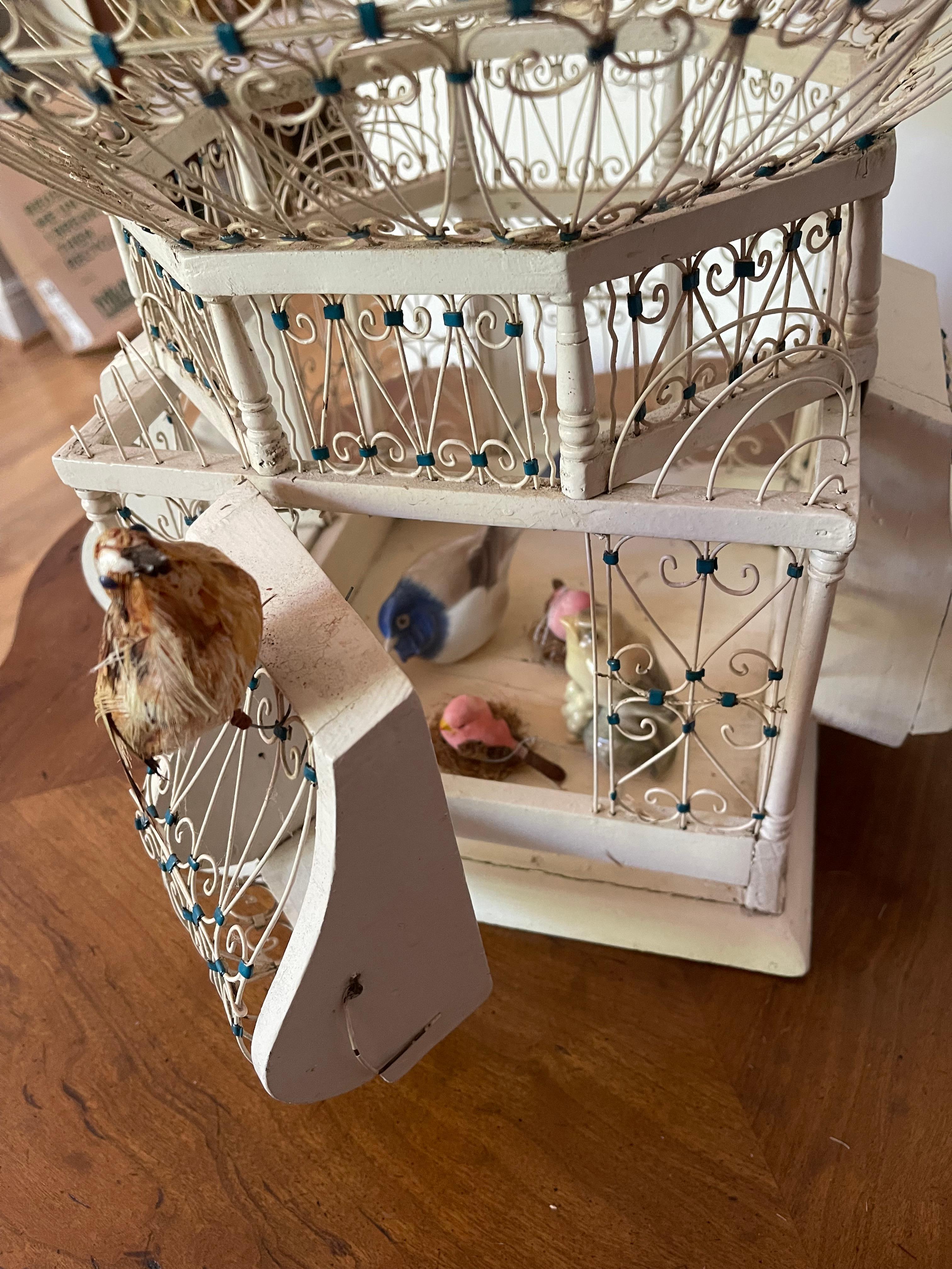 American Classical Spectacular Handcrafted Antique Wire Bird Cage Lamp For Sale