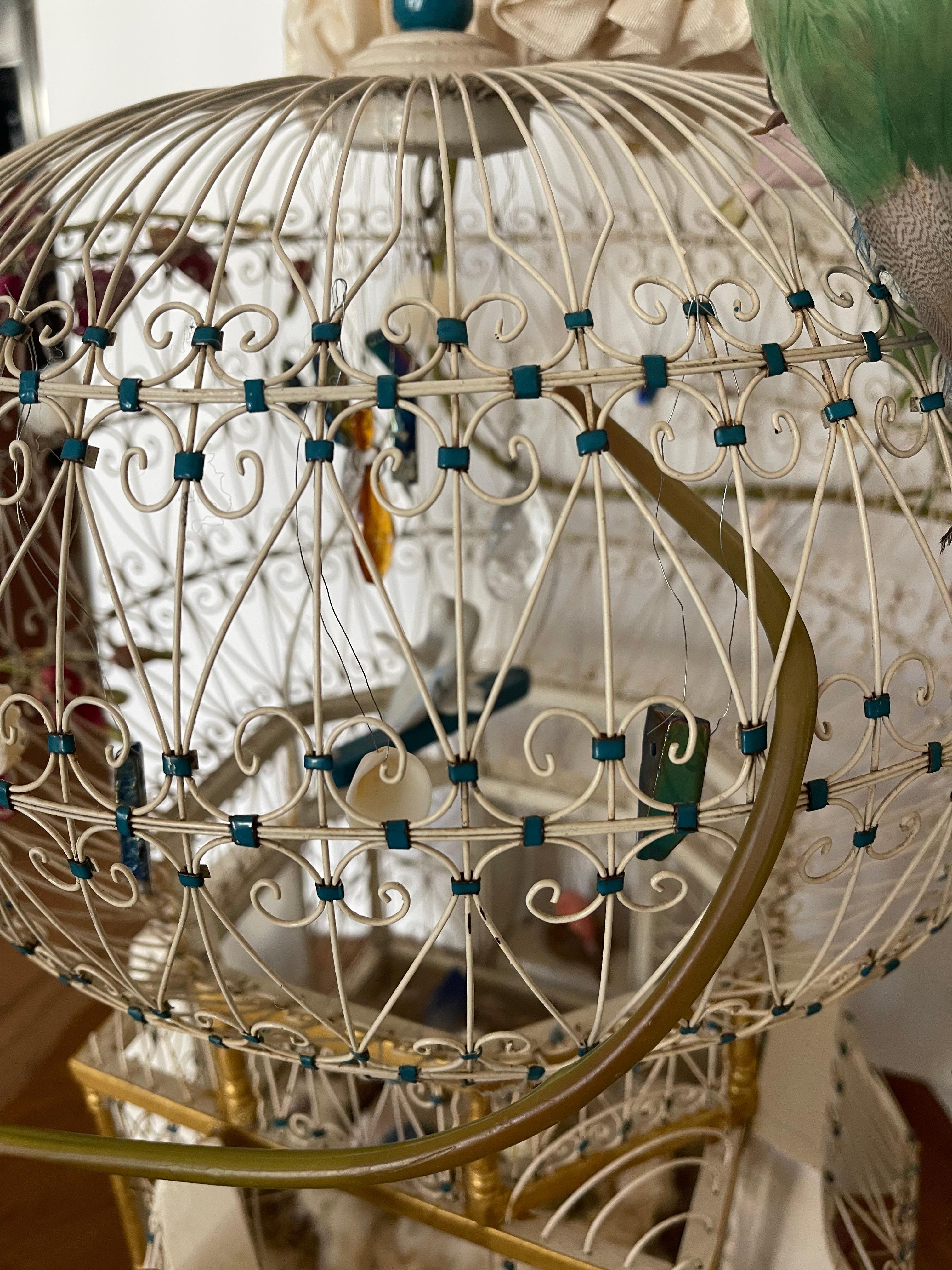 Hand-Crafted Spectacular Handcrafted Antique Wire Bird Cage Lamp For Sale
