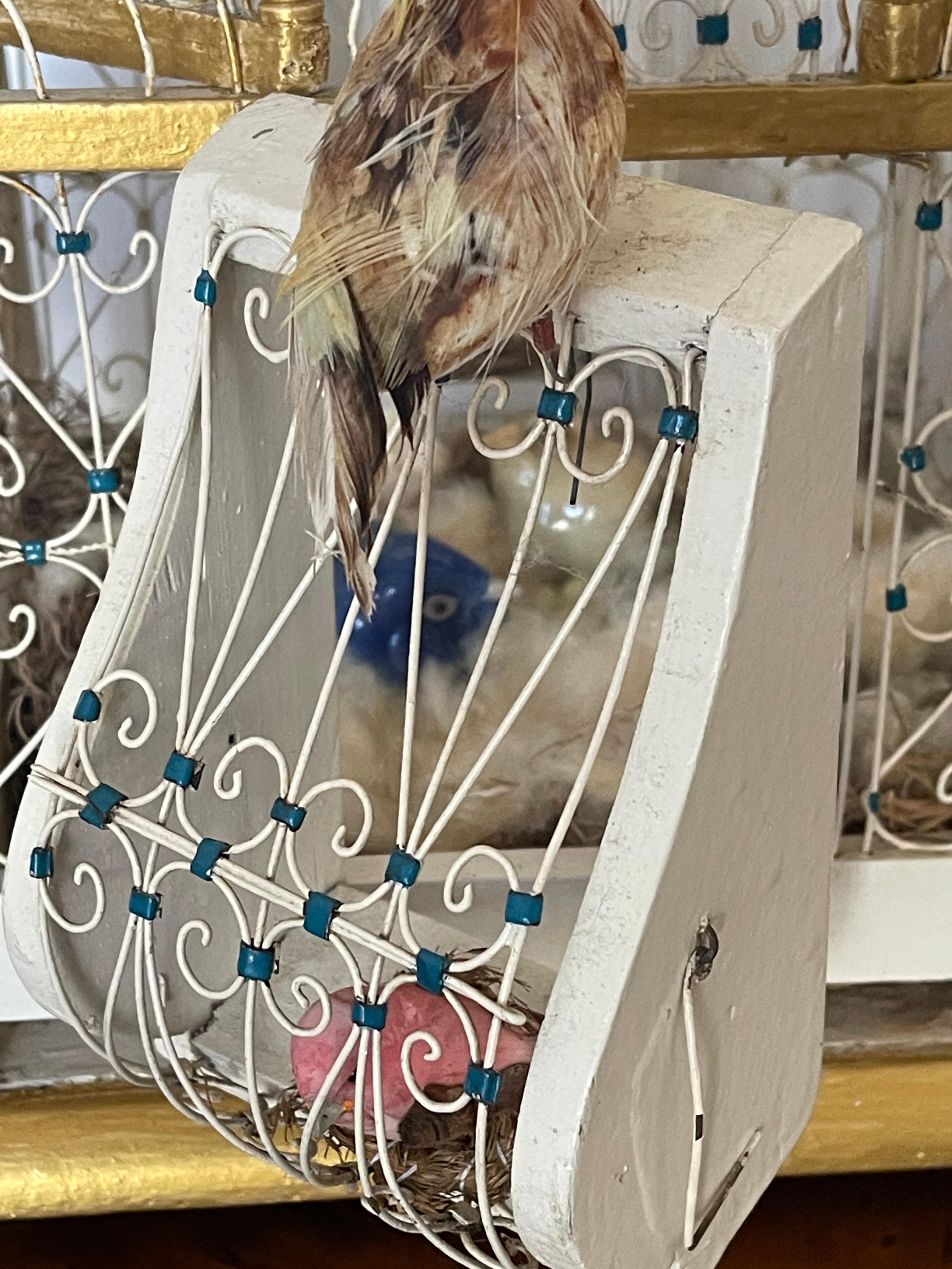 Mid-20th Century Spectacular Handcrafted Antique Wire Bird Cage Lamp For Sale