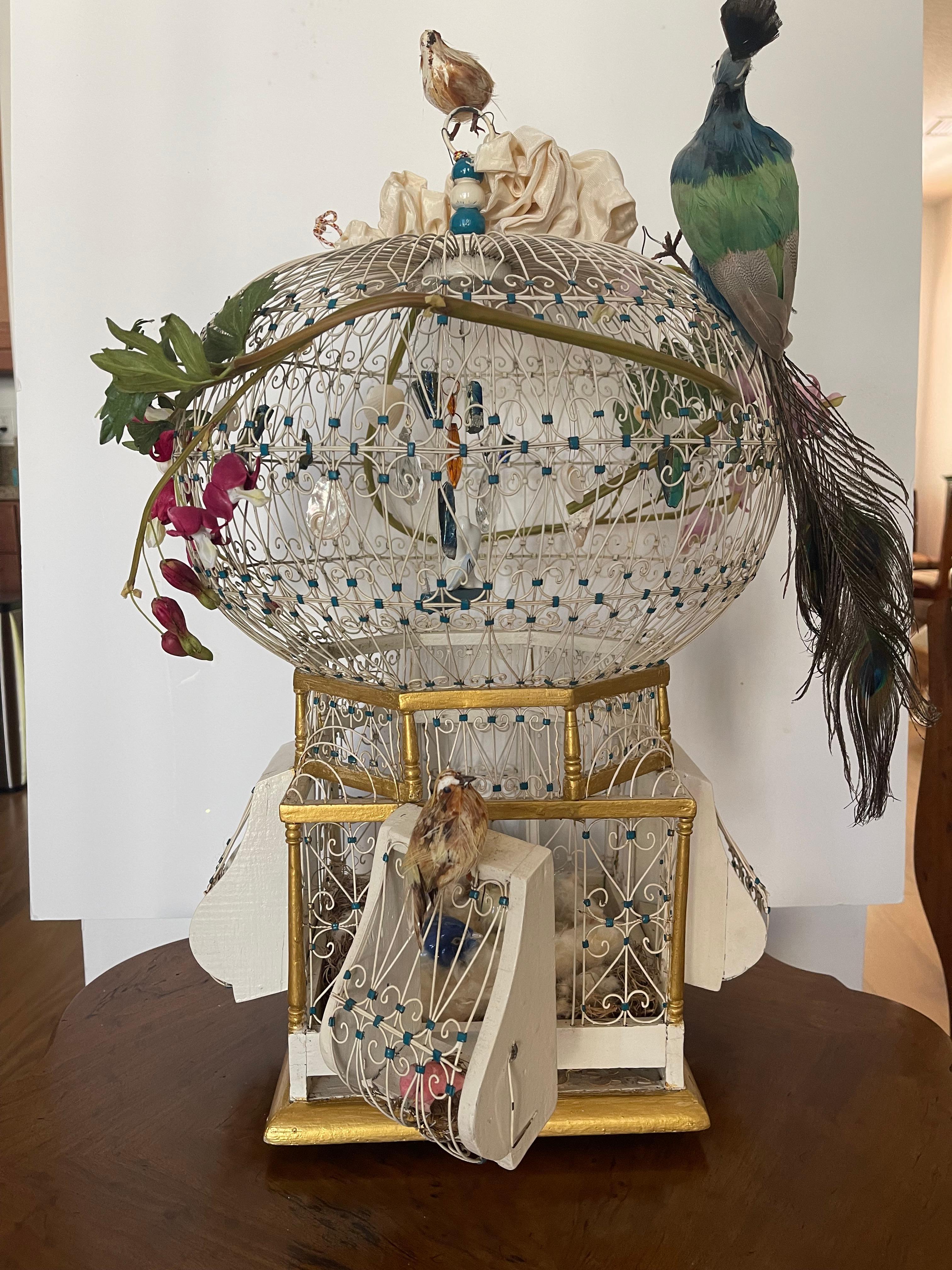 Spectacular Handcrafted Antique Wire Bird Cage Lamp For Sale 2