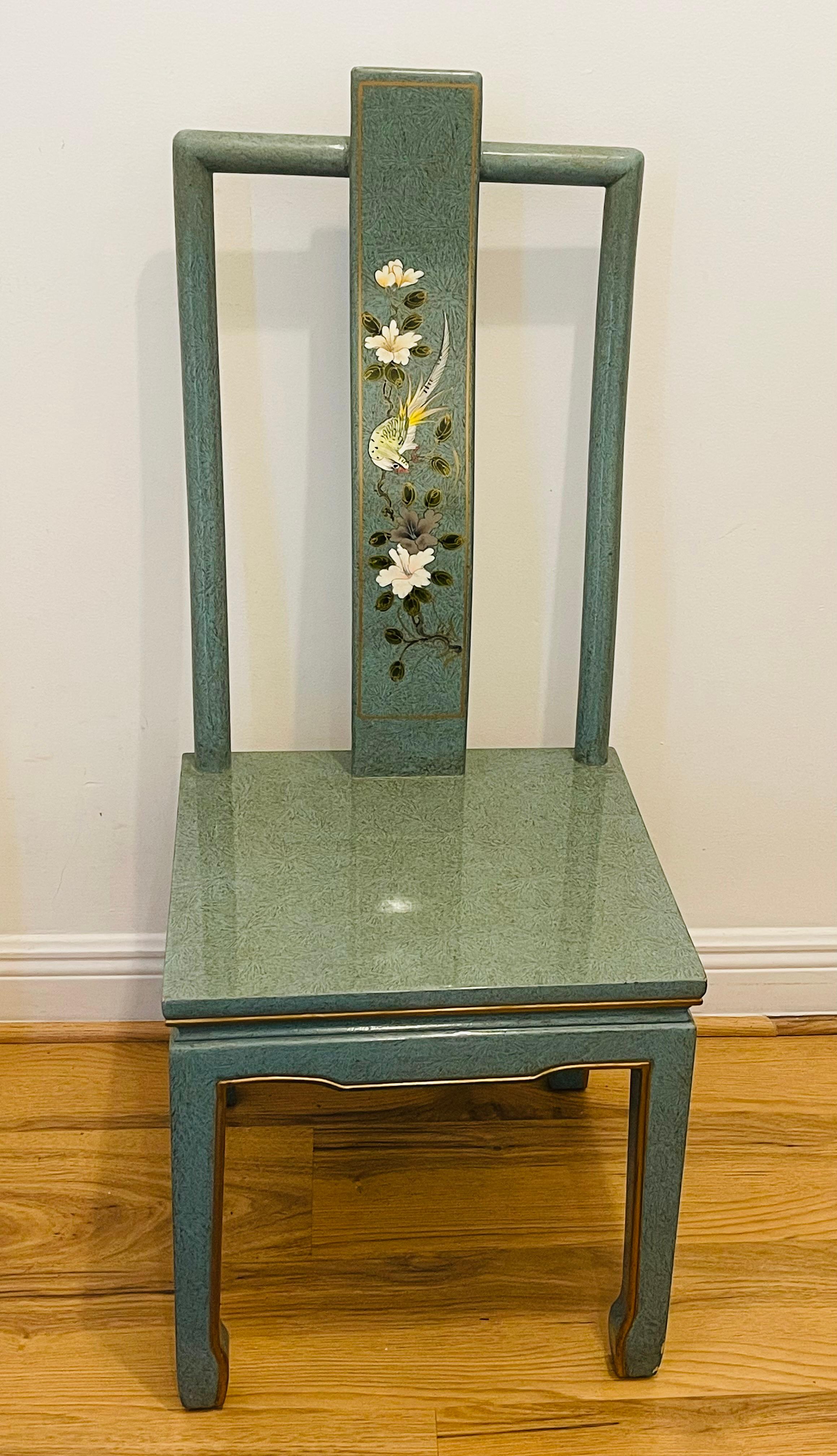 Spektakuläre handbemalte Chinoiserie-Damen-Schreibtisch-Blumen in Türkis und Weiß im Angebot 7