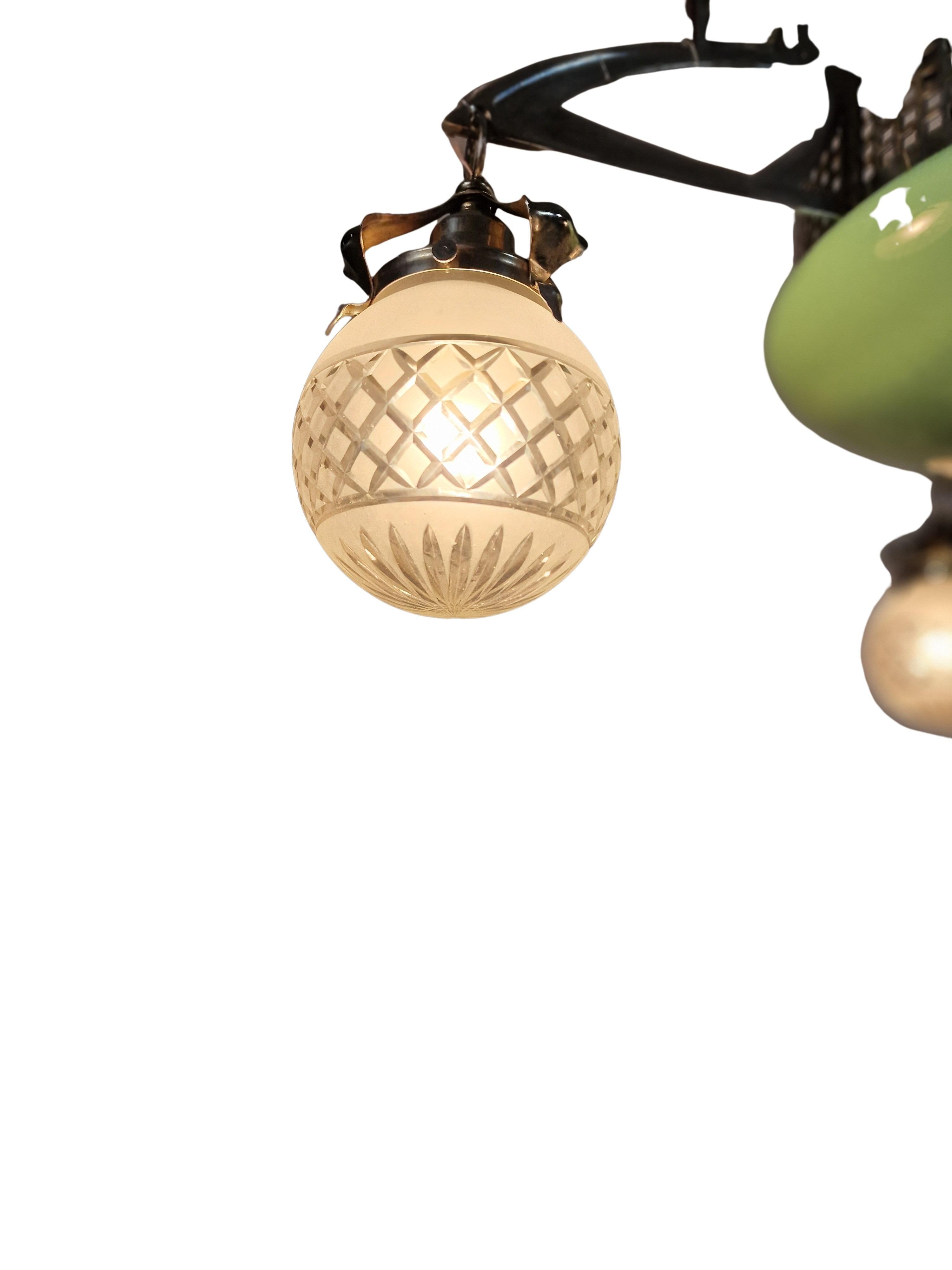 Spectaculaire lustre suspendu, style J. Hoffmann, Jugendstil 1910 Autriche 6