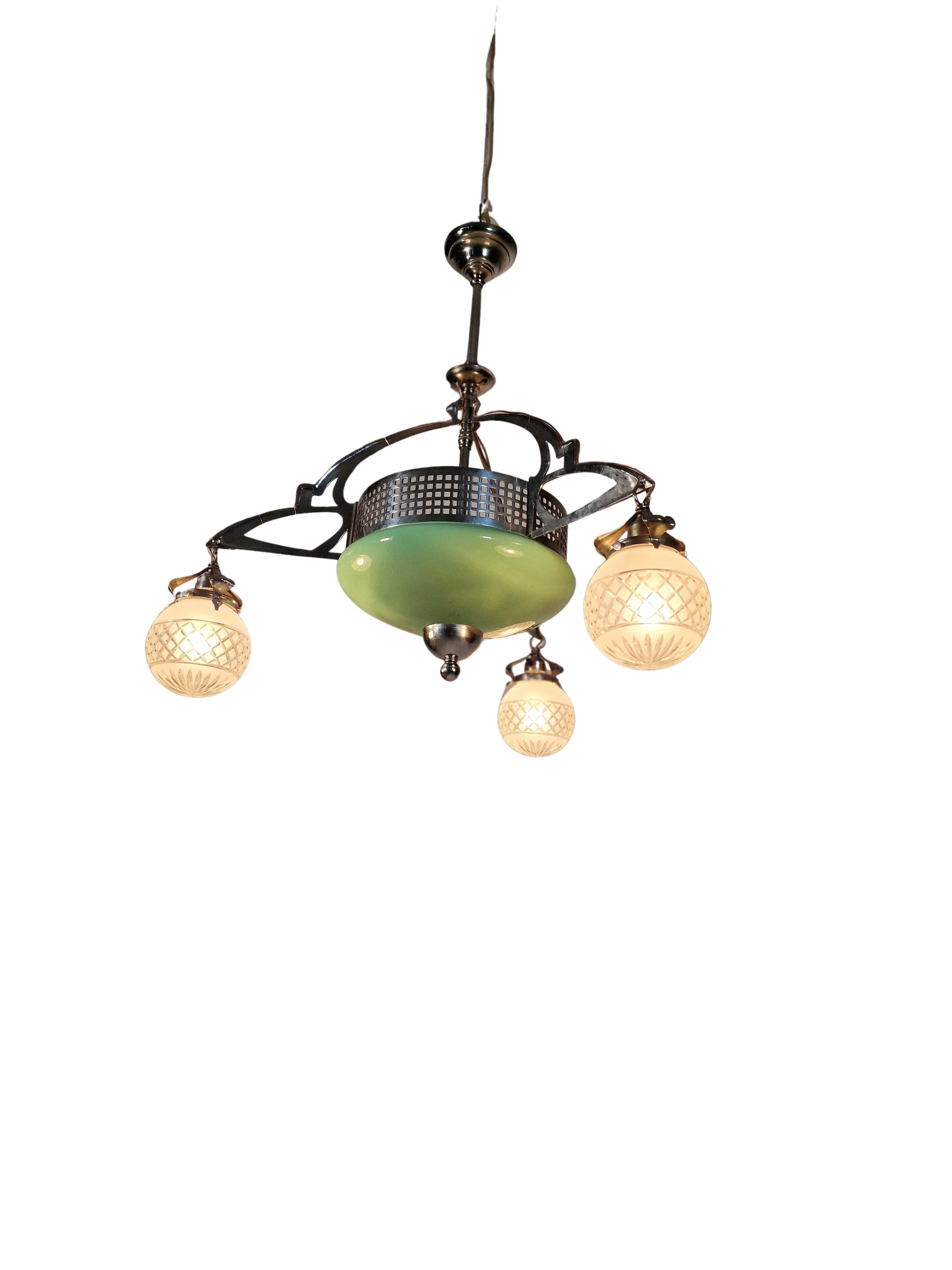 Spectaculaire lustre suspendu, style J. Hoffmann, Jugendstil 1910 Autriche 9