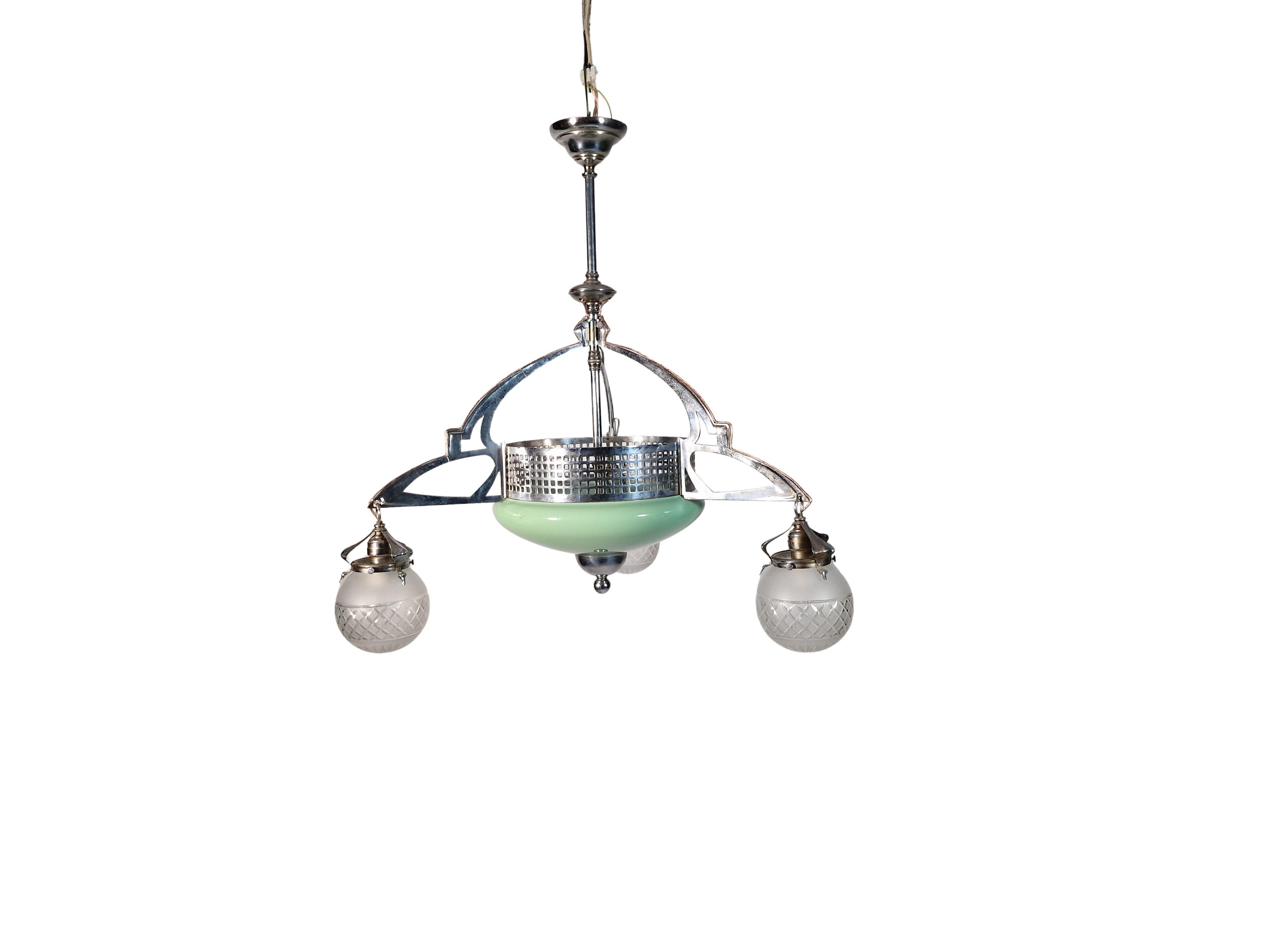Spectaculaire lustre suspendu, style J. Hoffmann, Jugendstil 1910 Autriche 2