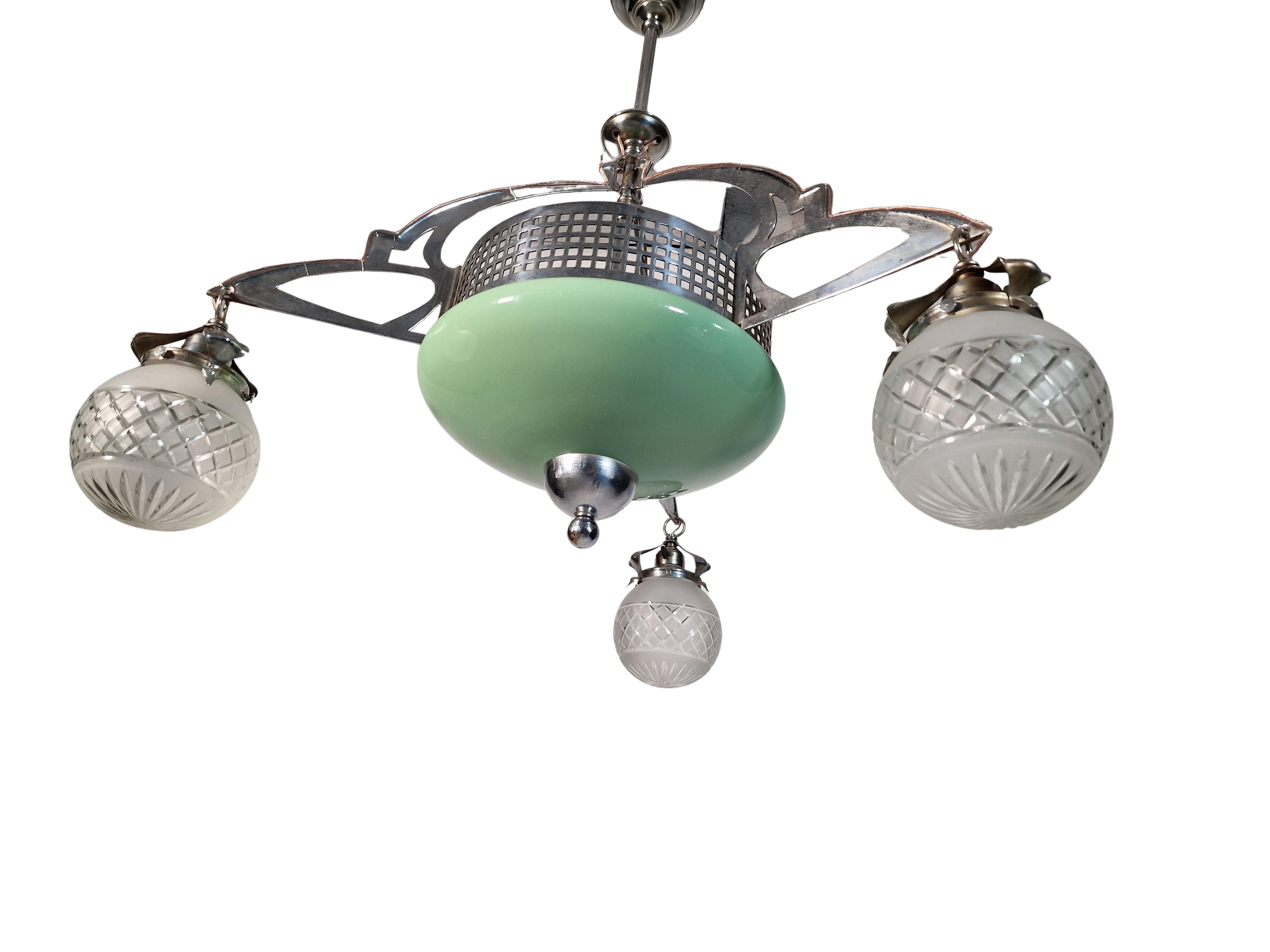 Spectaculaire lustre suspendu, style J. Hoffmann, Jugendstil 1910 Autriche 3