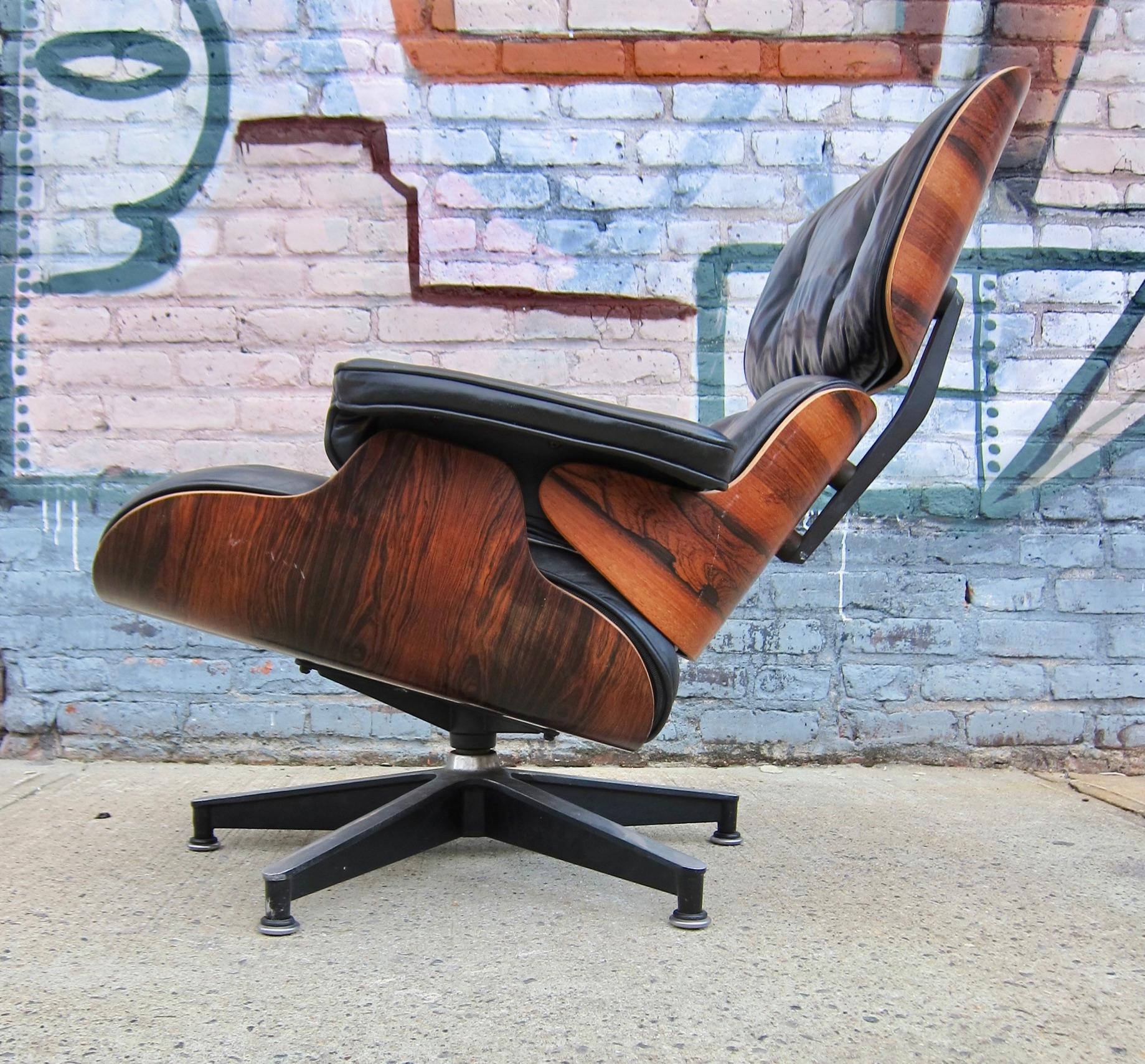 Fantastic Eames set. Chair and ottoman both in excellent condition with normal wear. Superb color and rare sap grain. Signed Herman Miller. Shipping quotes are for disassembled chair and ottoman.