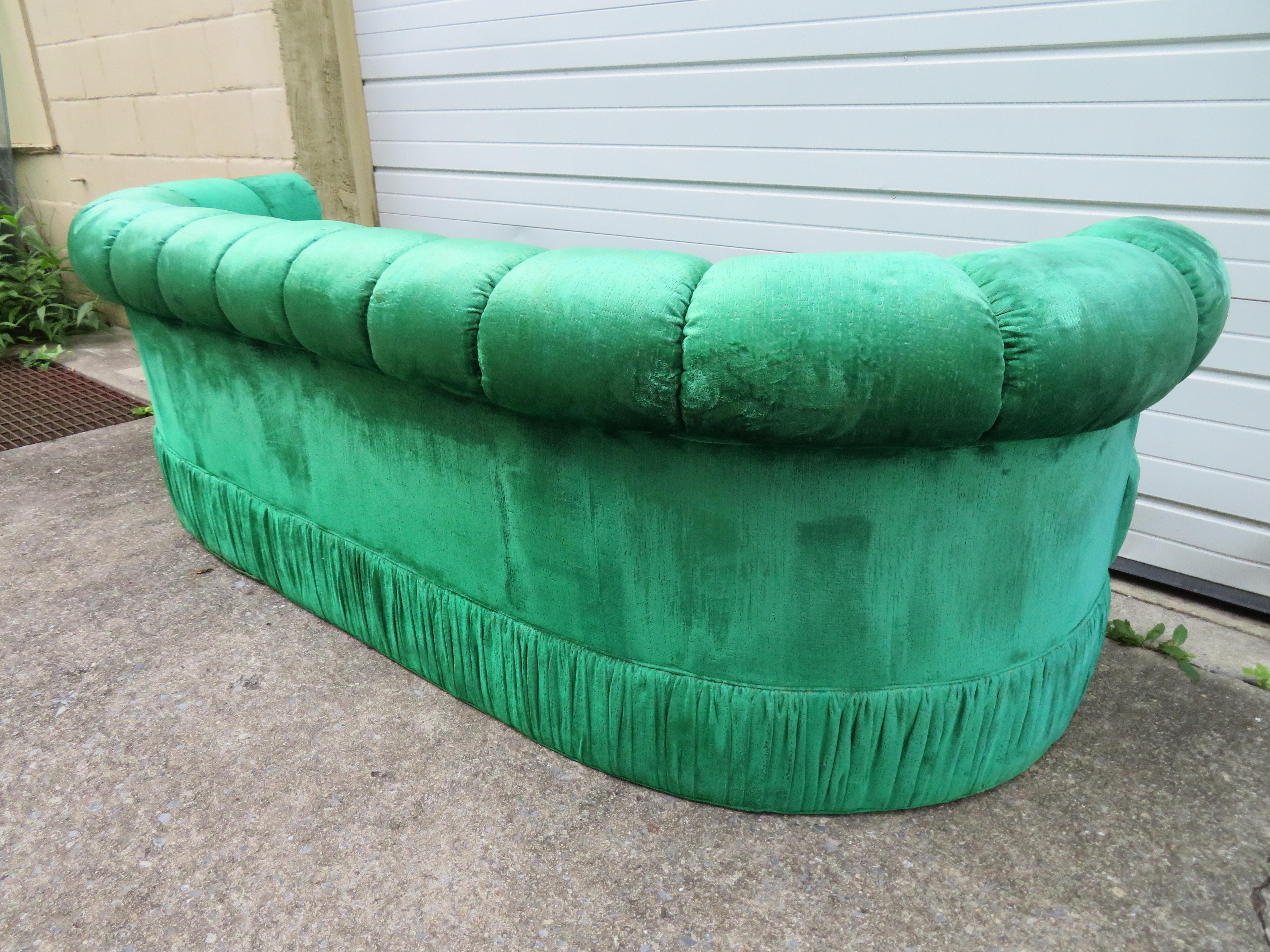 Late 20th Century Spectacular Hollywood Regency Tufted Curved Kidney Sofa For Sale