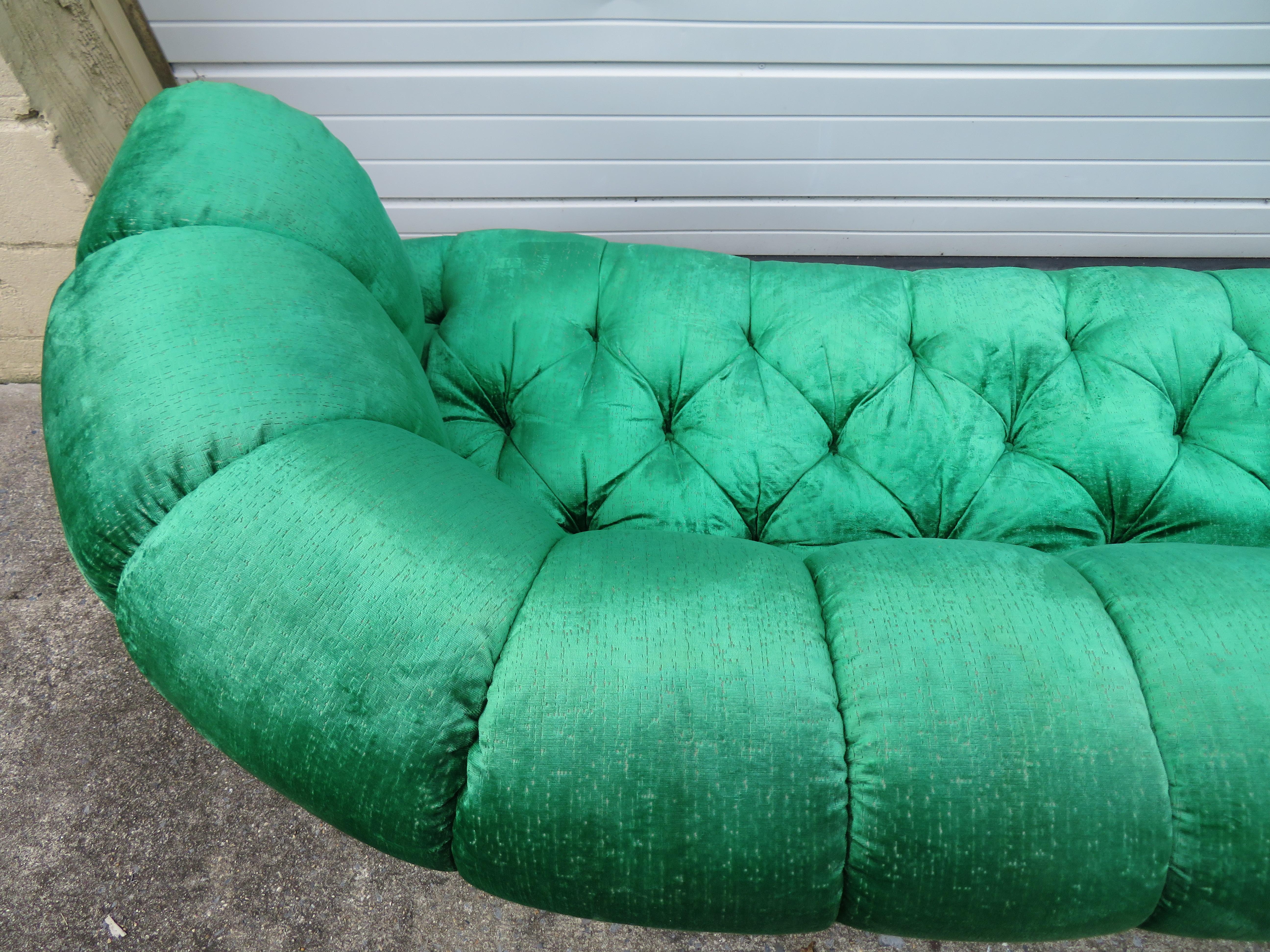 Upholstery Spectacular Hollywood Regency Tufted Curved Kidney Sofa For Sale