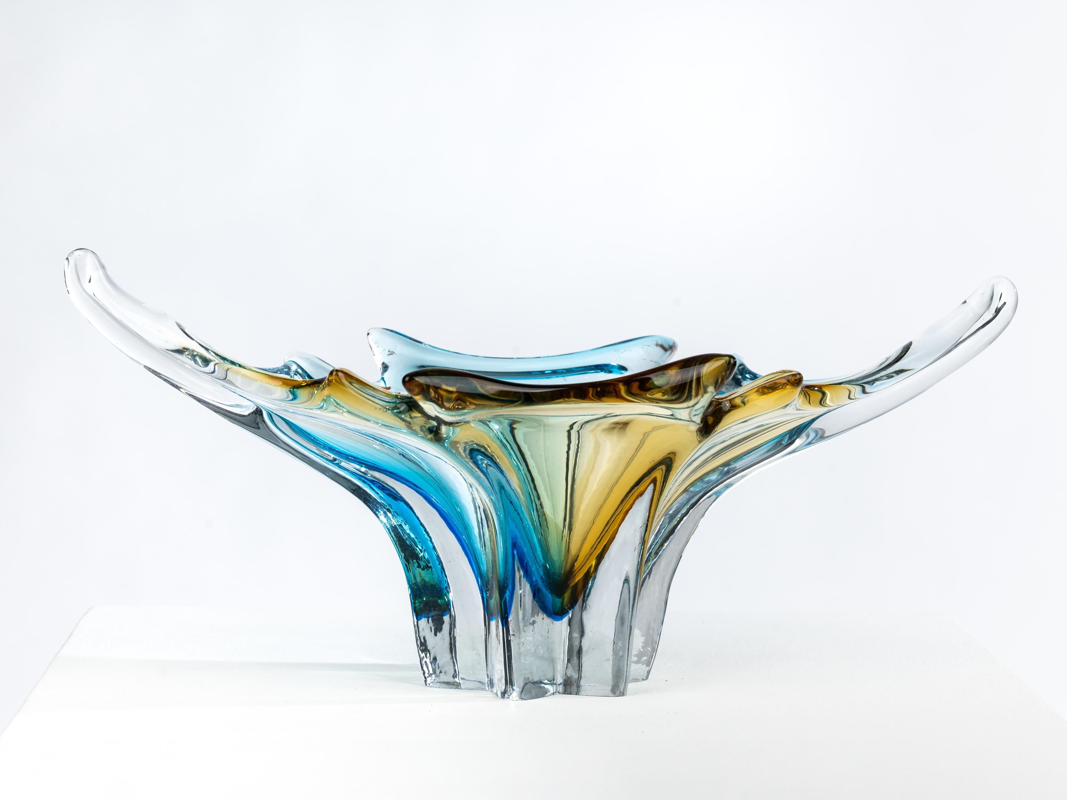 Fait main Spectaculaire centre de table, bol en verre signé Seguso, Murano, années 1970, Italie en vente