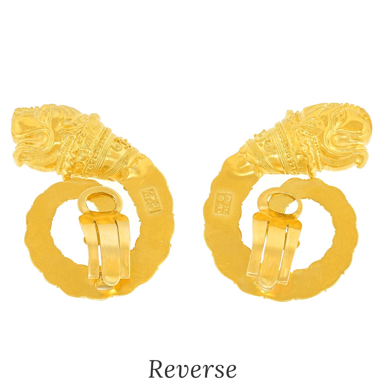 Spectacular Ilias Lalaounis Lion Head Earrings For Sale 3