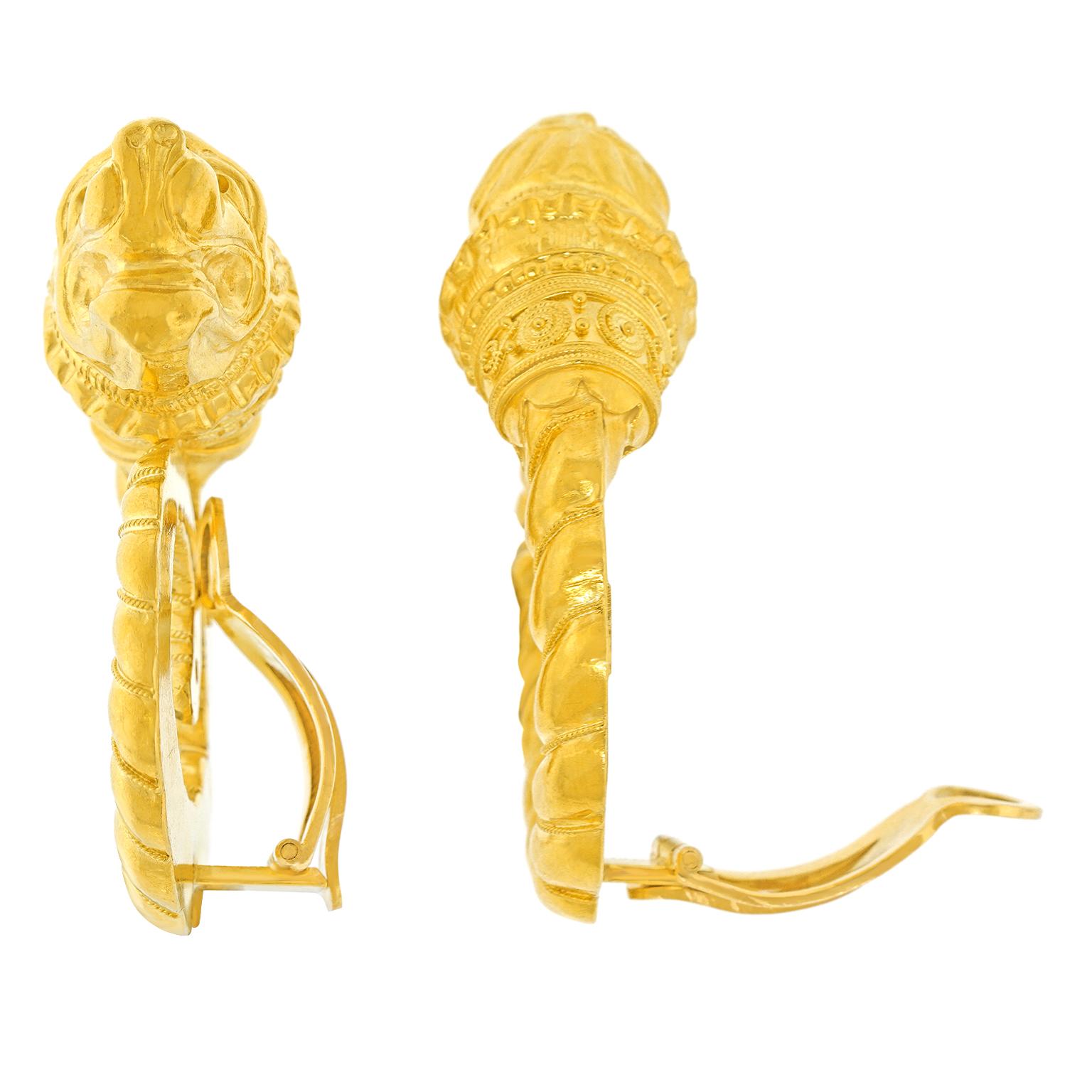 Spectacular Ilias Lalaounis Lion Head Earrings For Sale 5