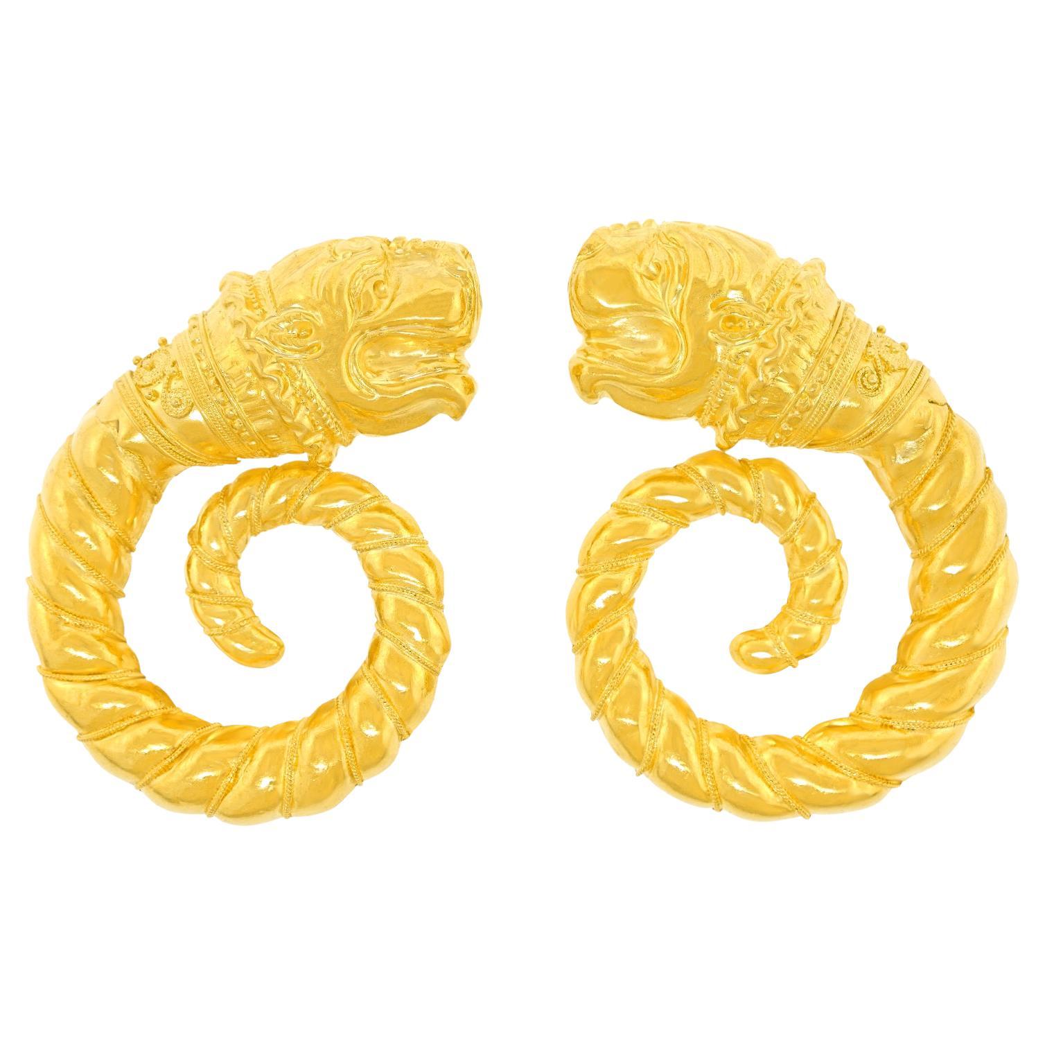 Spectacular Ilias Lalaounis Lion Head Earrings