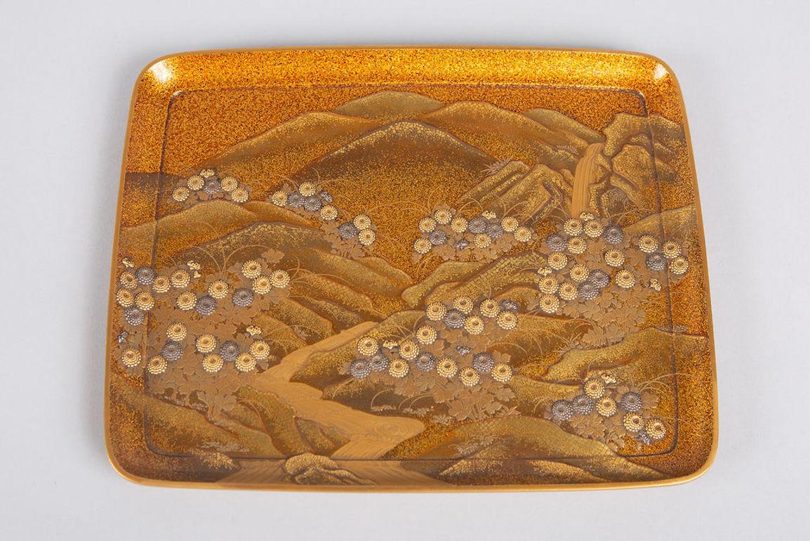 Spectacular Incense Box, Hills and River, Gold and Silver Chrysanthemums 5