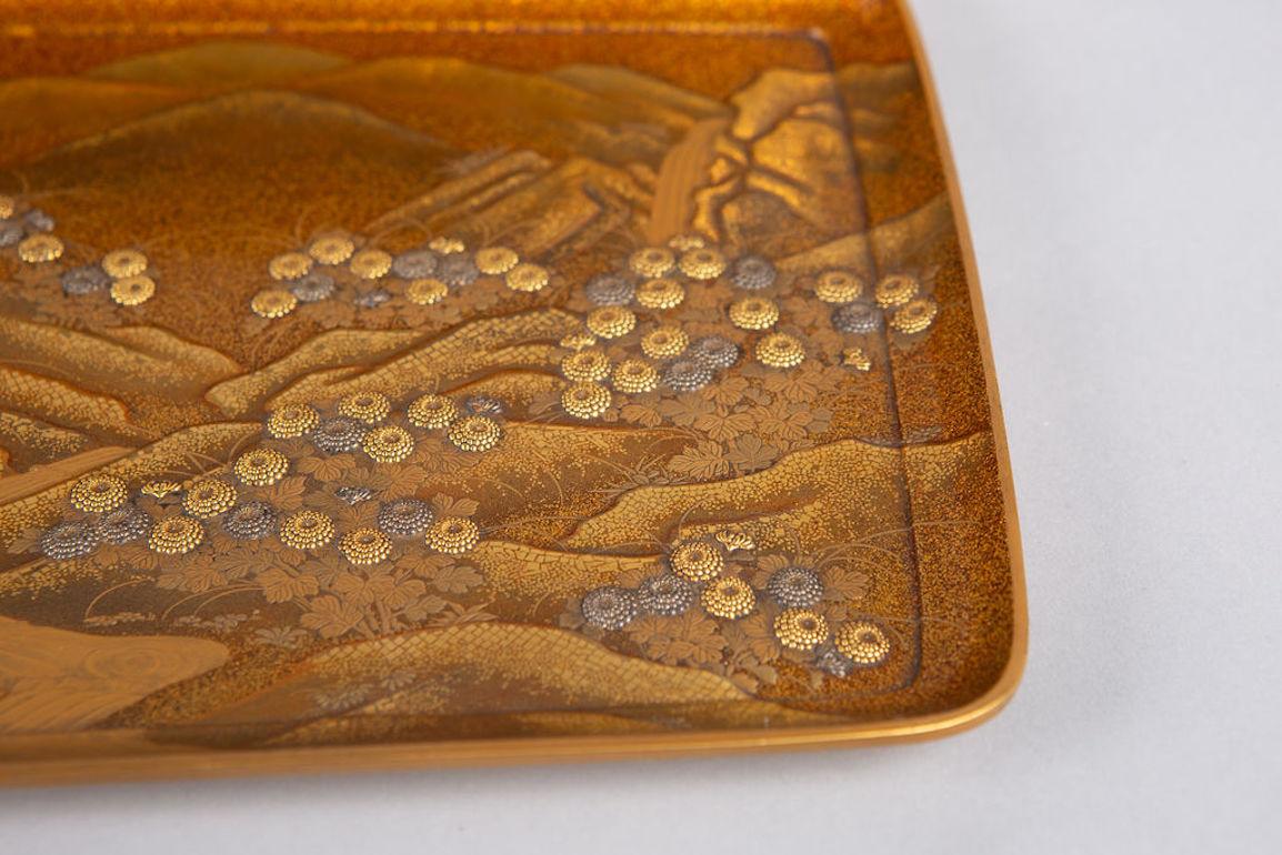 Spectacular Incense Box, Hills and River, Gold and Silver Chrysanthemums 6