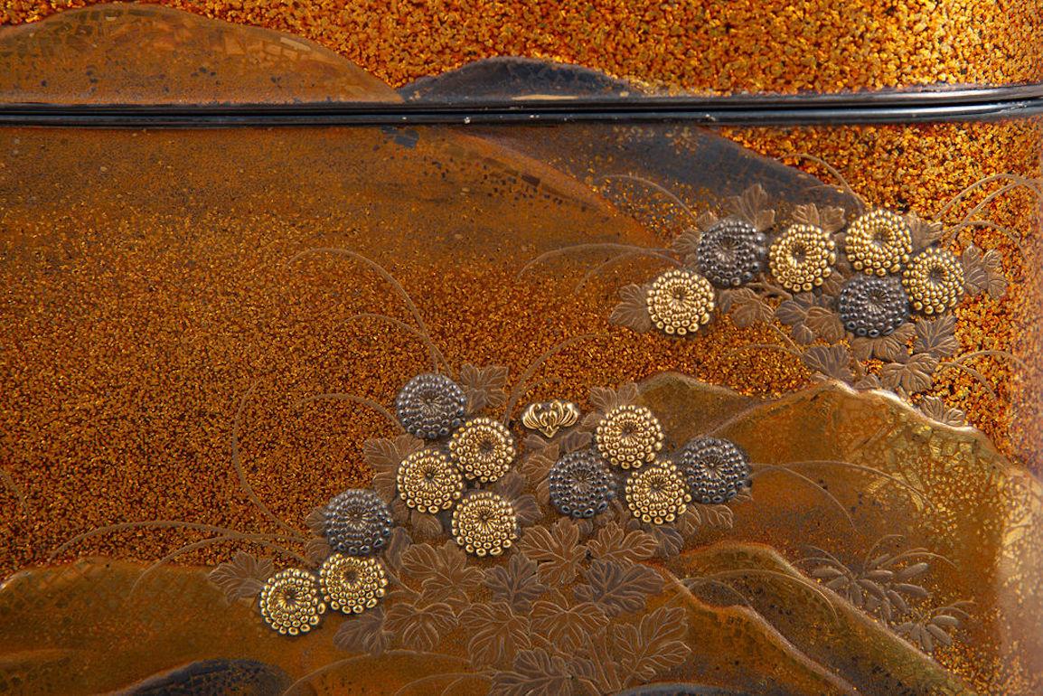 Spectacular Incense Box, Hills and River, Gold and Silver Chrysanthemums 9
