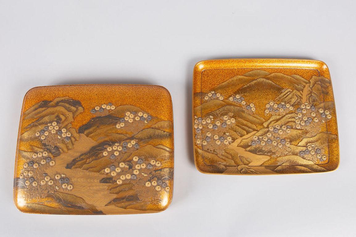Spectacular Incense Box, Hills and River, Gold and Silver Chrysanthemums 4