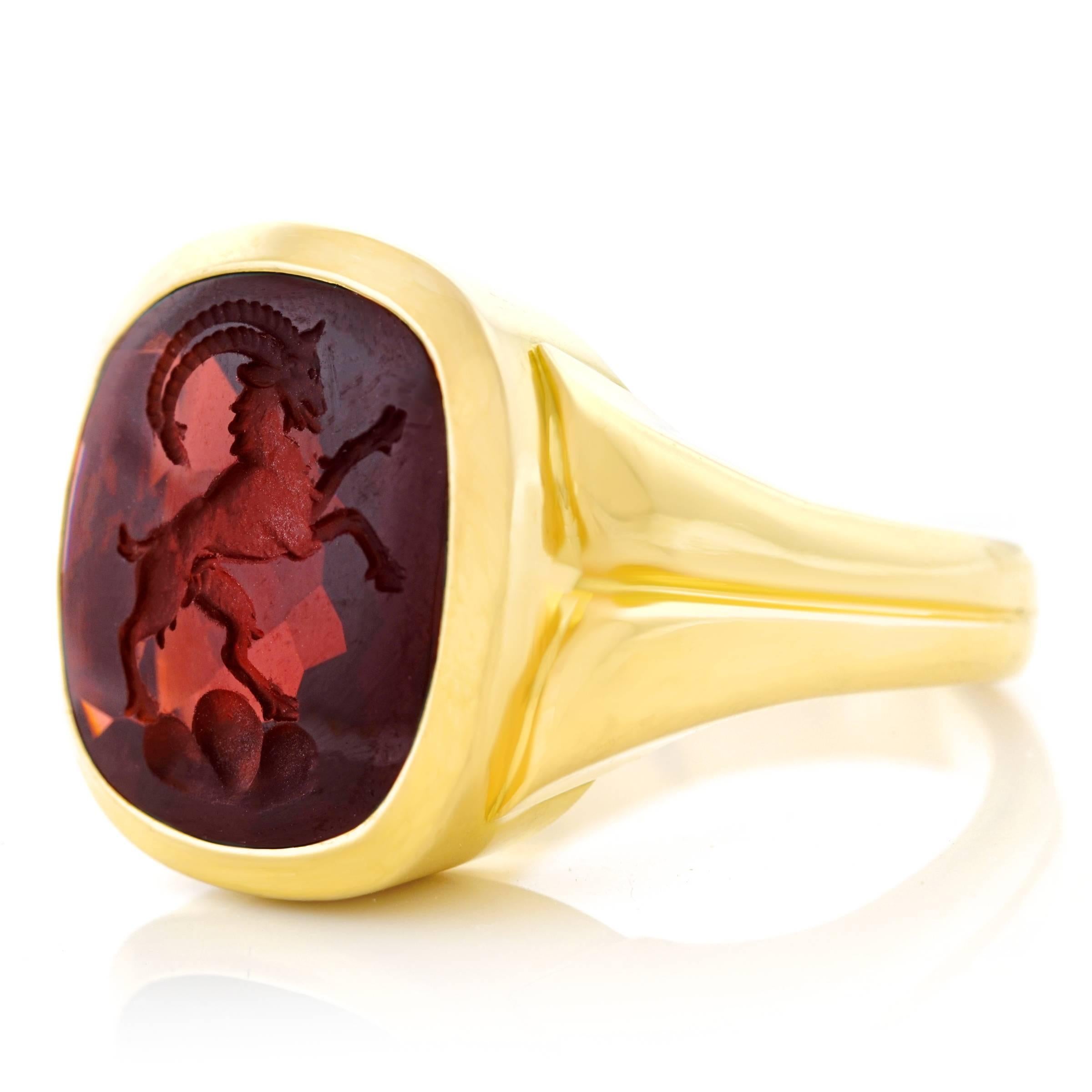 Women's or Men's Spectacular Intaglio Cut Garnet Signet Ring