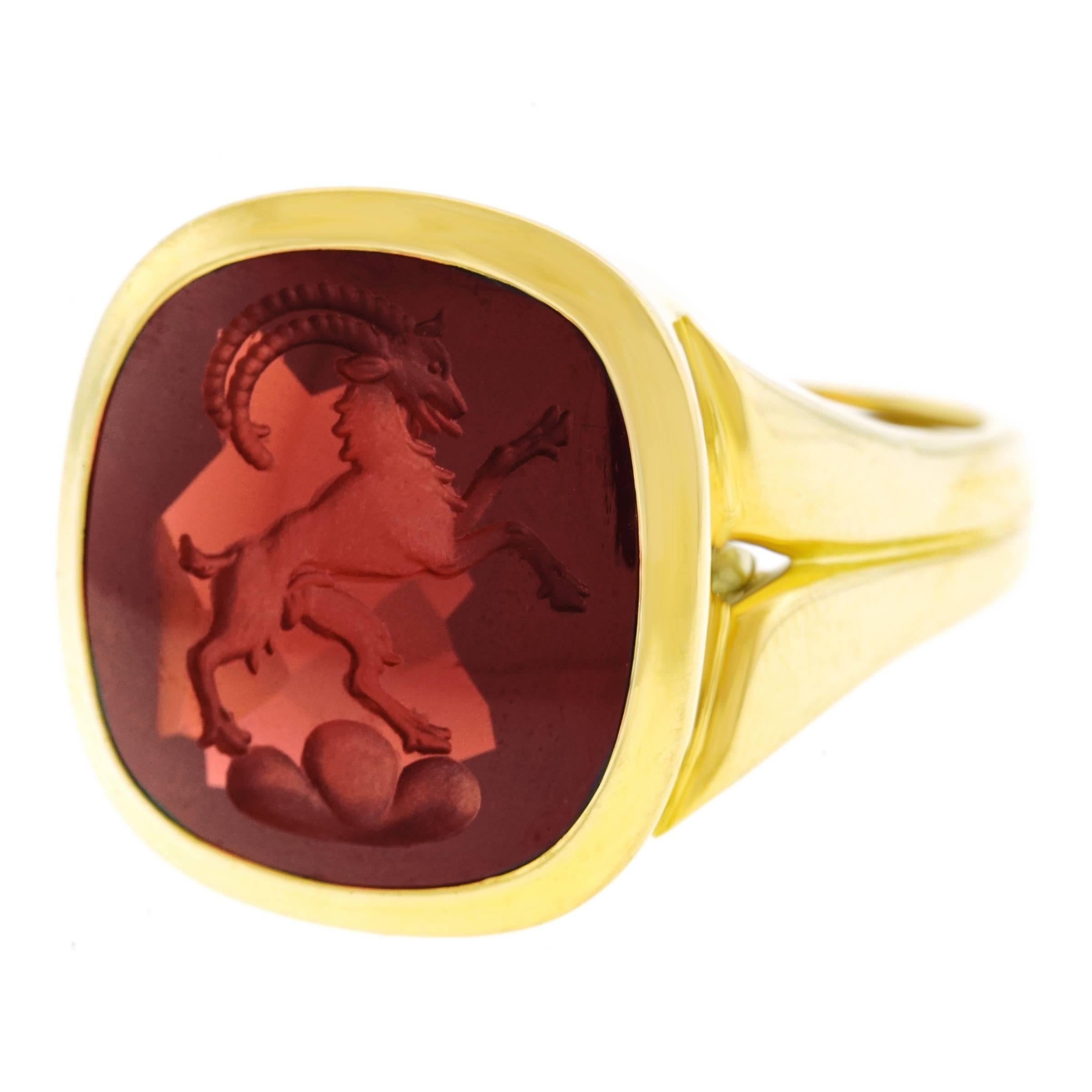 Spectacular Intaglio Cut Garnet Signet Ring 3