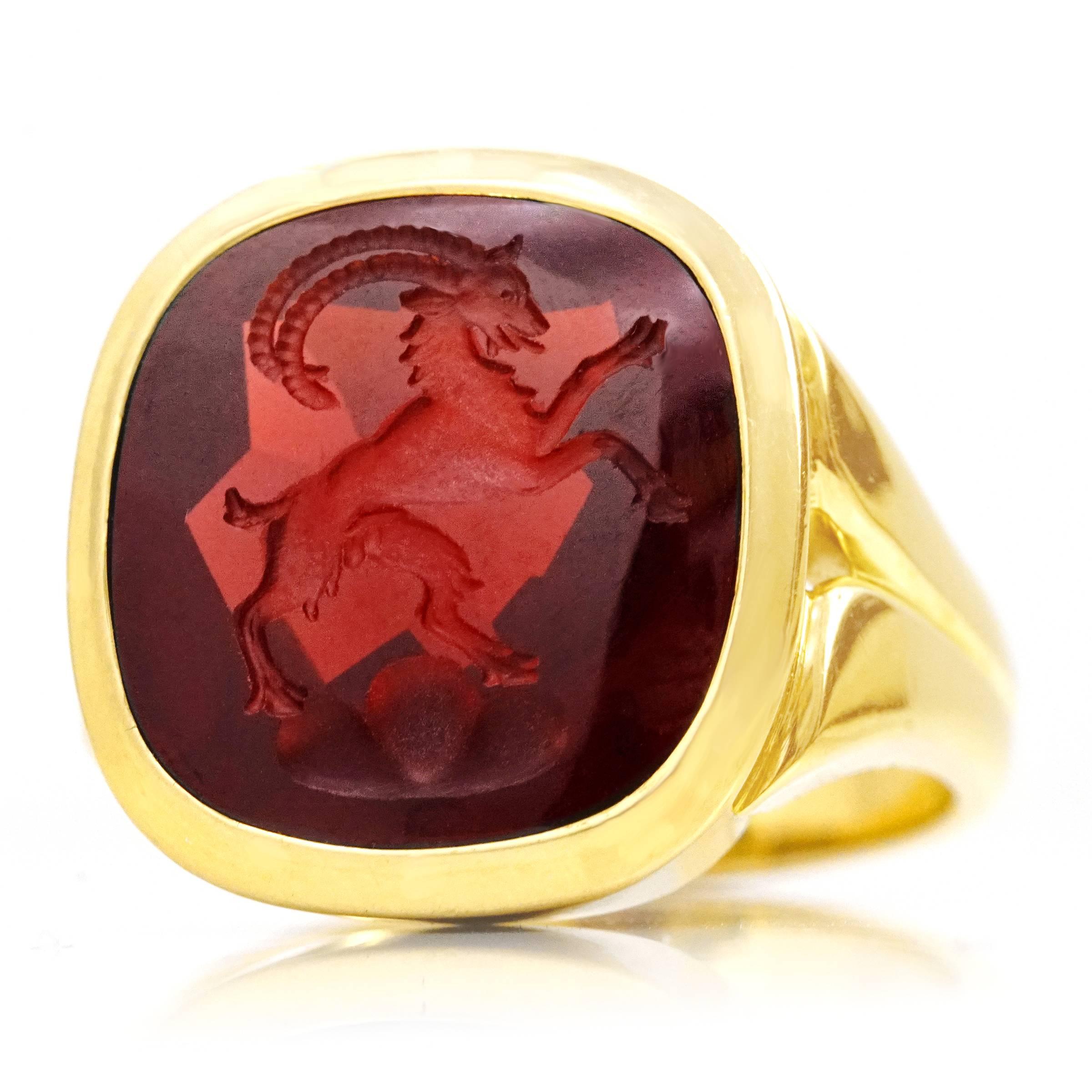 Spectacular Intaglio Cut Garnet Signet Ring 4