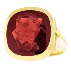 Spectacular Intaglio Cut Garnet Signet Ring