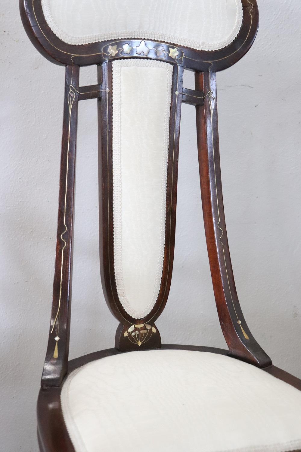 Spectaculaire ensemble de fauteuil et 2 Chiars Art nouveau italien par Carlo Zen, années 1902 en vente 4