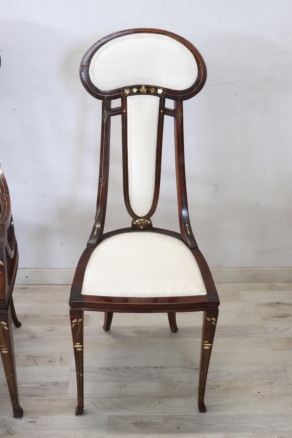 Spectaculaire ensemble de fauteuil et 2 Chiars Art nouveau italien par Carlo Zen, années 1902 Bon état - En vente à Casale Monferrato, IT