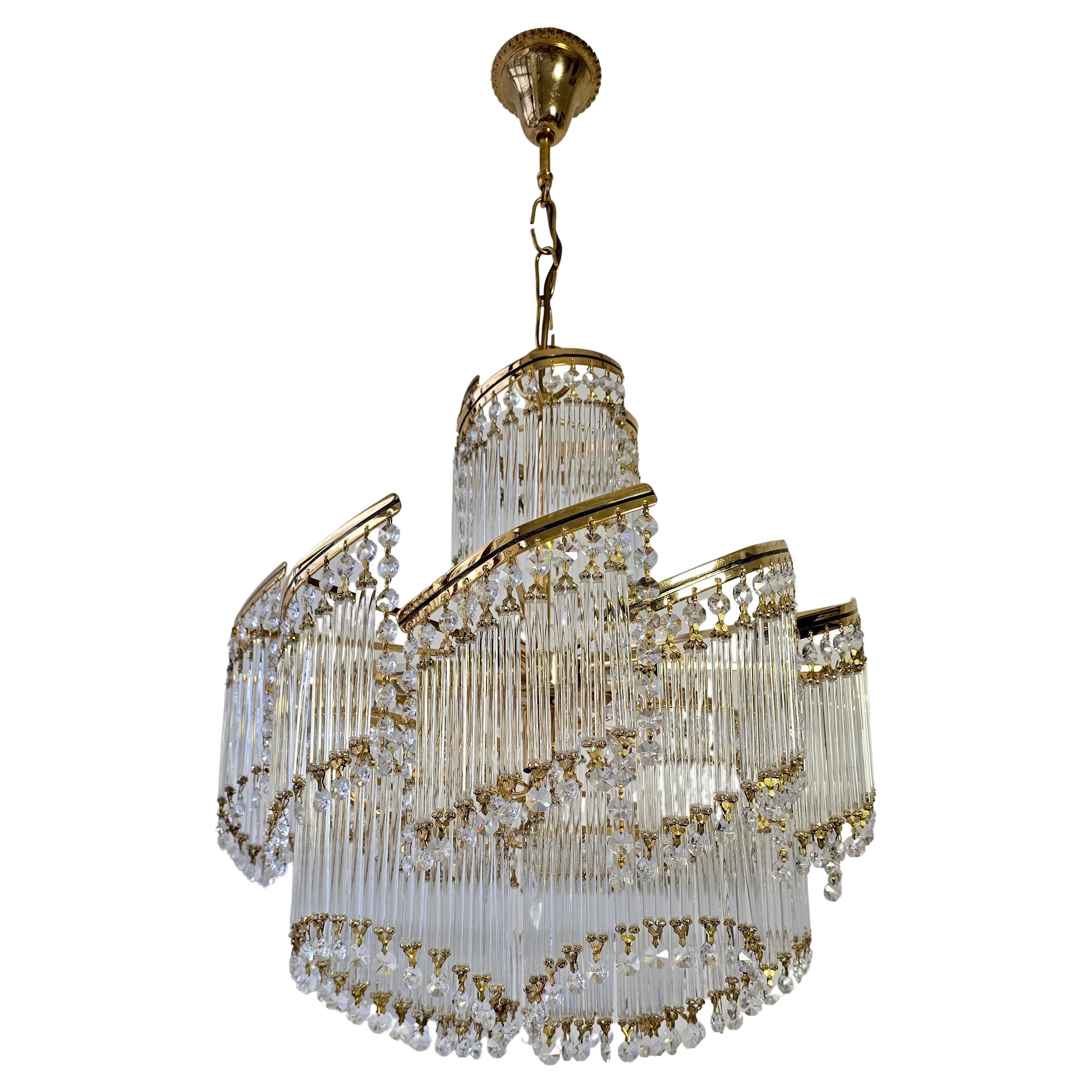 Spectacular Italian Chandelier – Undulating Elegance in Glass and Brass, 1970s For Sale