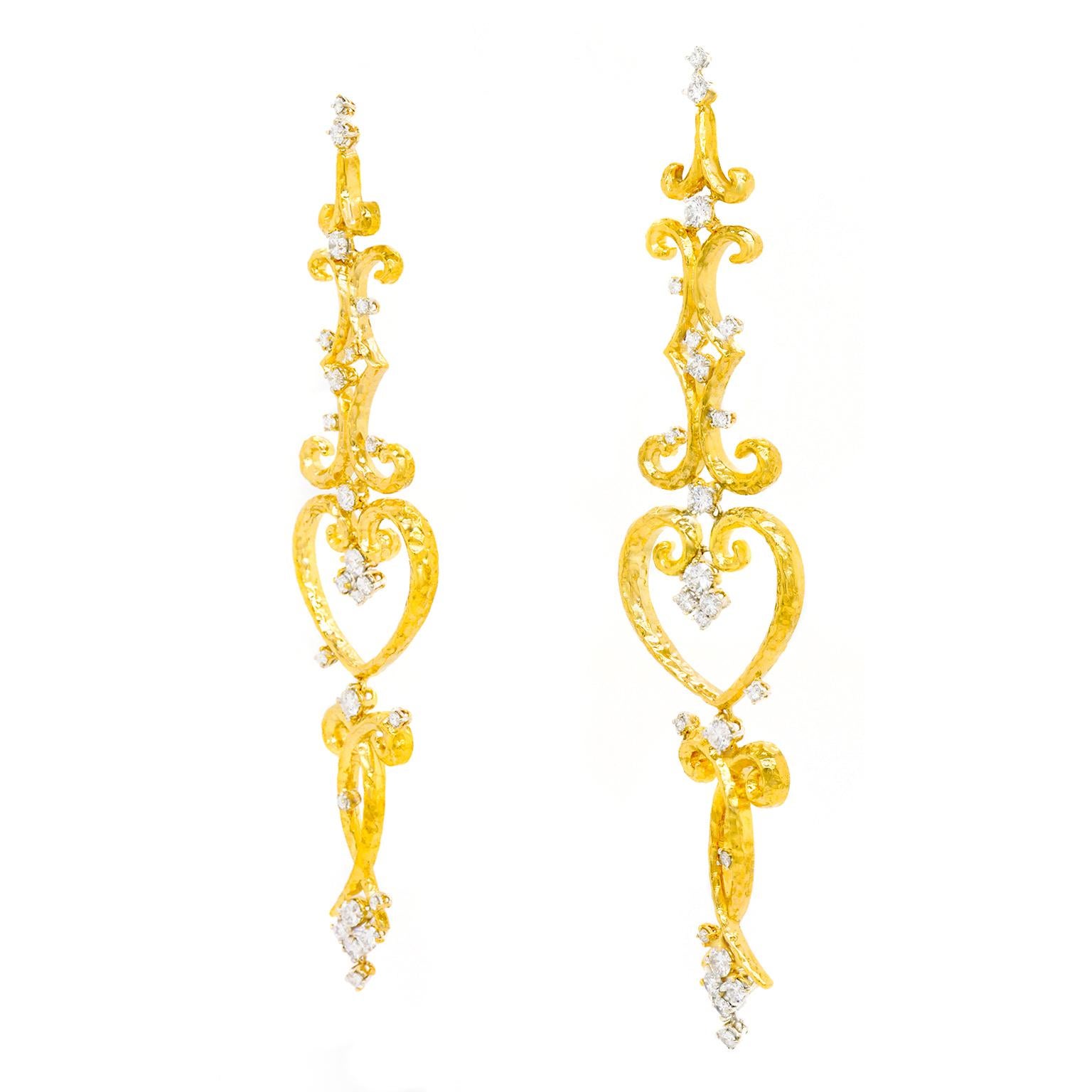 Brilliant Cut Spectacular Italian Diamond-Set Gold Chandelier Earrings For Sale