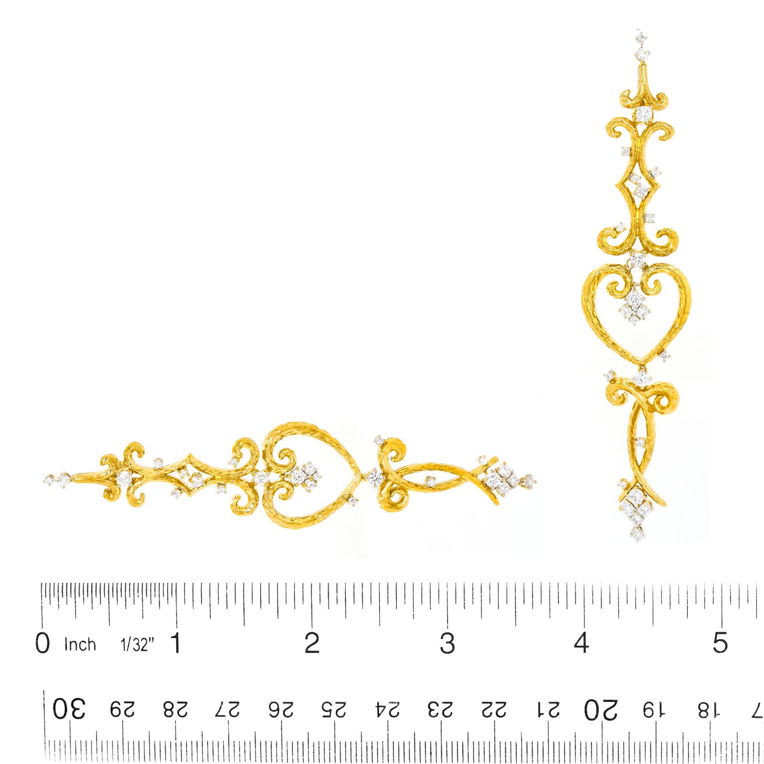 Spectacular Italian Diamond-Set Gold Chandelier Earrings For Sale 1