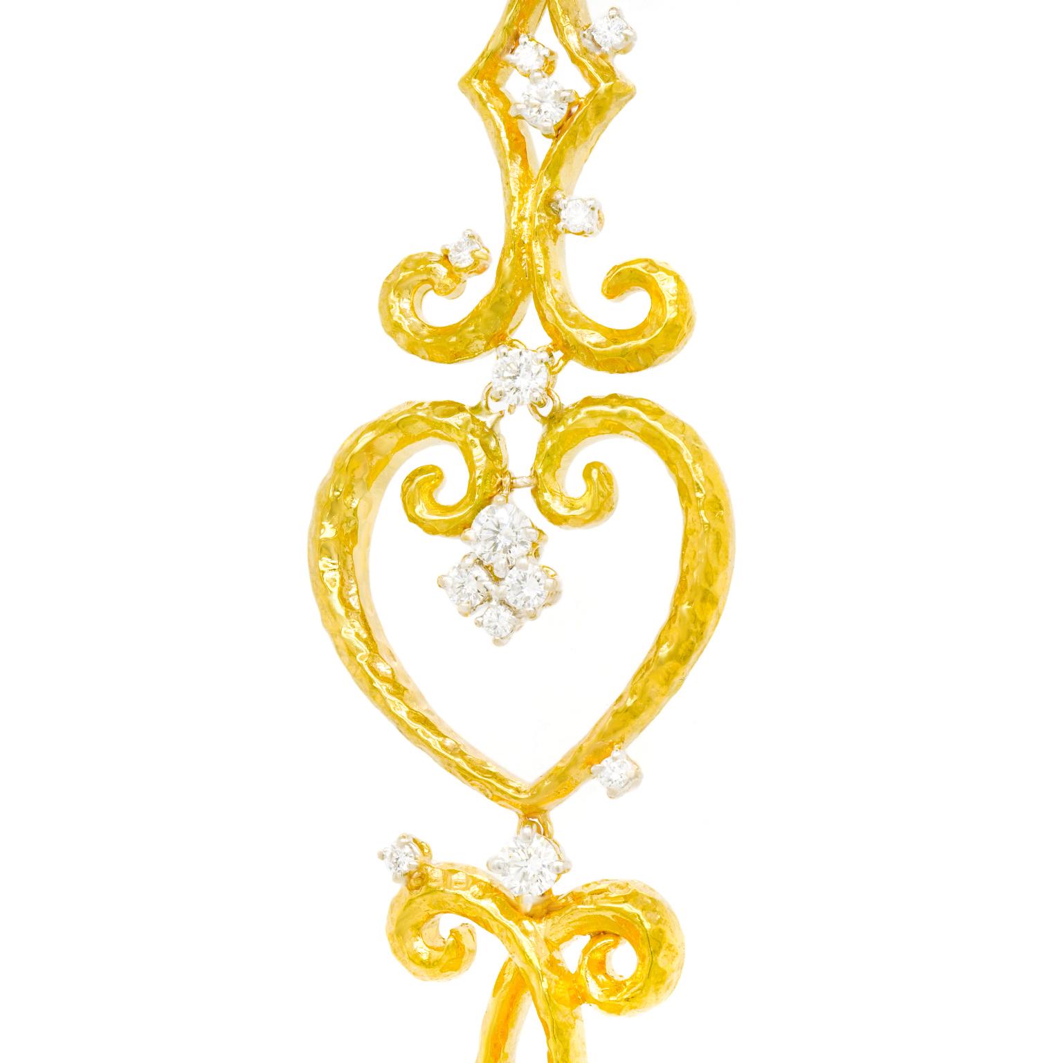 Spectacular Italian Diamond-Set Gold Chandelier Earrings For Sale 2