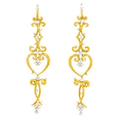 Spectaculaires boucles d'oreilles chandelier italiennes en or serties de diamants