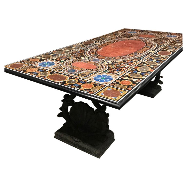 Spectacular Italian Gemstone Inlaid Dining Table For Sale at 1stdibs