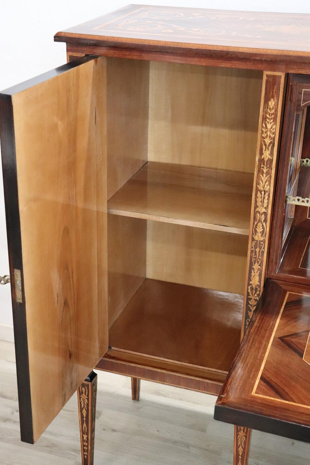 Spectacular Italian Louis XVI Style Inlaid Walnut Sideboard with Bar Cabinet 6